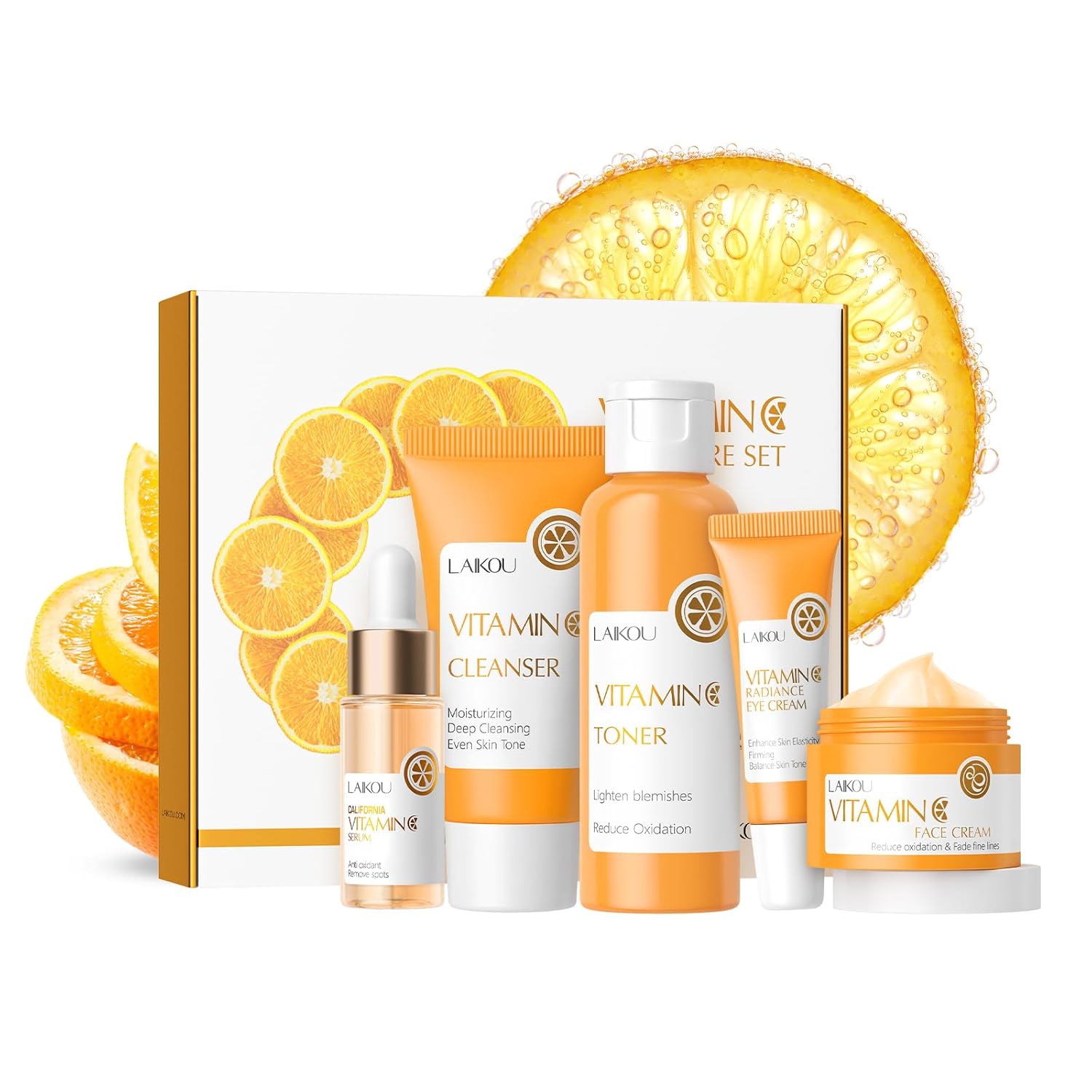 Skin Care Set Vitamin C Women Beauty Gift Sets Skin Care Kit with Cleanser, Toner, Serum, Eye Cream, Face Cream Travel Kit for Women Teen Girls Mom Daughter Birthday TSA-friendly Sizes 5pcs