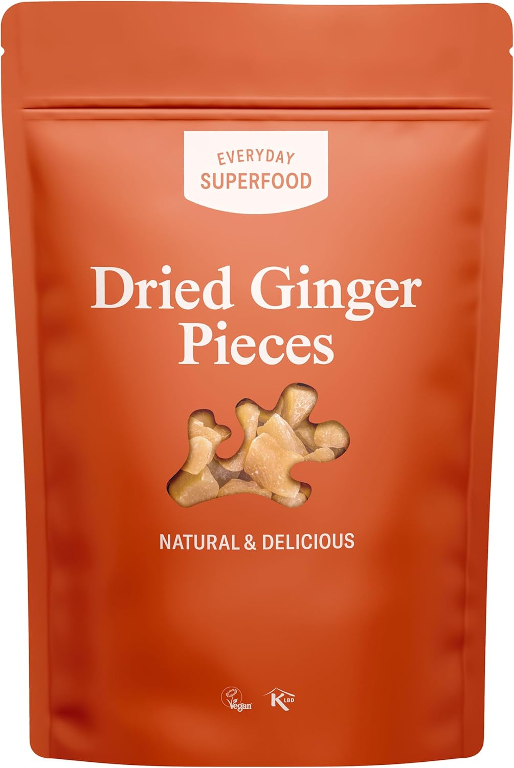 Everyday Superfood Dried Ginger Pieces 190g, No Crystallised Sugar Coating Ginger Chunks, Sweet Hot and Spicy Ginger Root