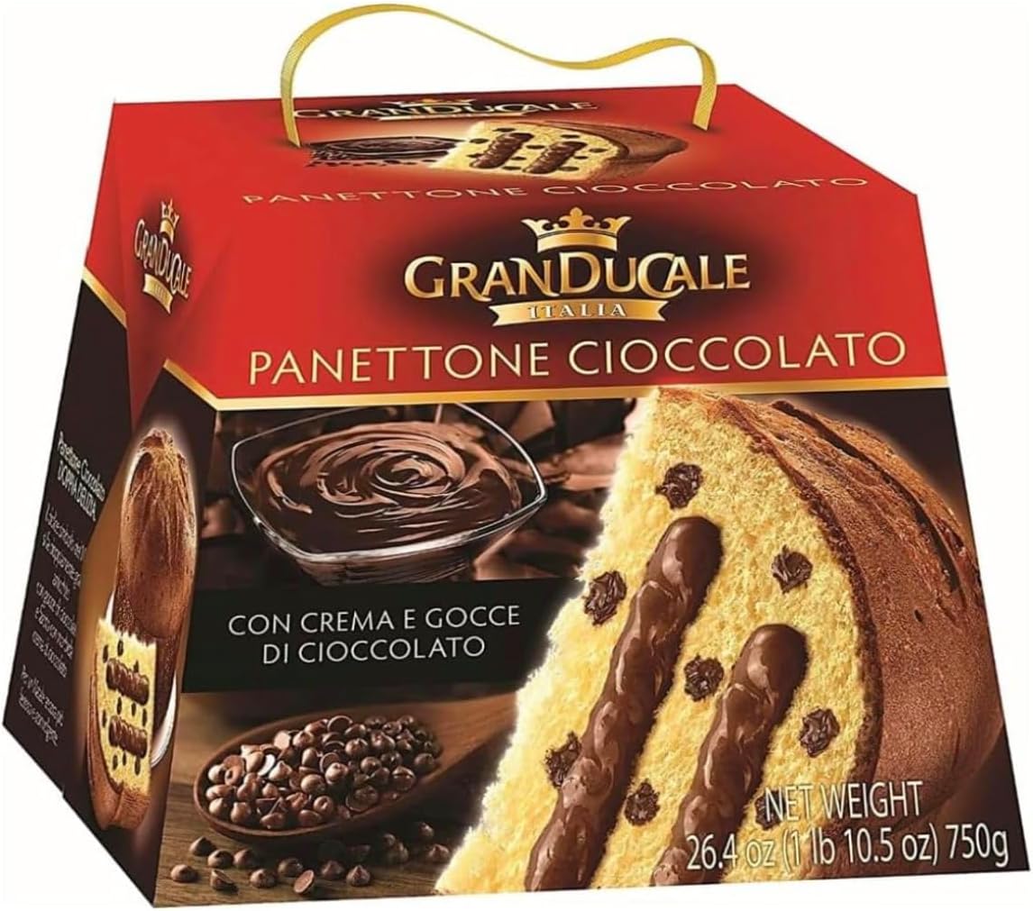 Christmas Cake - Panettone Gift Box | Traditional Italian Chocolate Christmas Cake | Indulgent Chocolate Chip & Cream Panettone | Granducale Traditional Recipe | Suitable For Vegetarians | 750 g