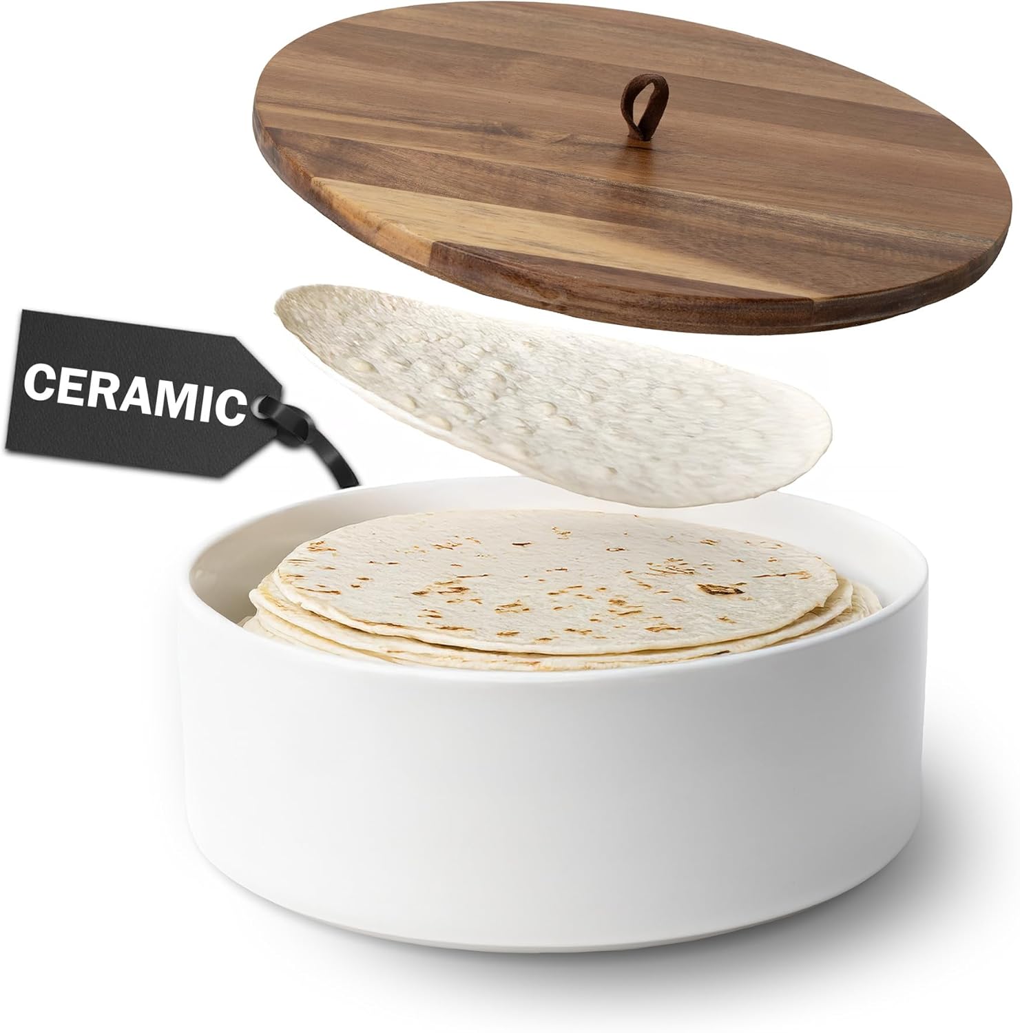 Tortillada - Tortilla Warmer Ceramic with Lid 23.5 cm, Bread Warmer, Pancake Warmer, Tortilla Holder with Lid - Microwave-Safe