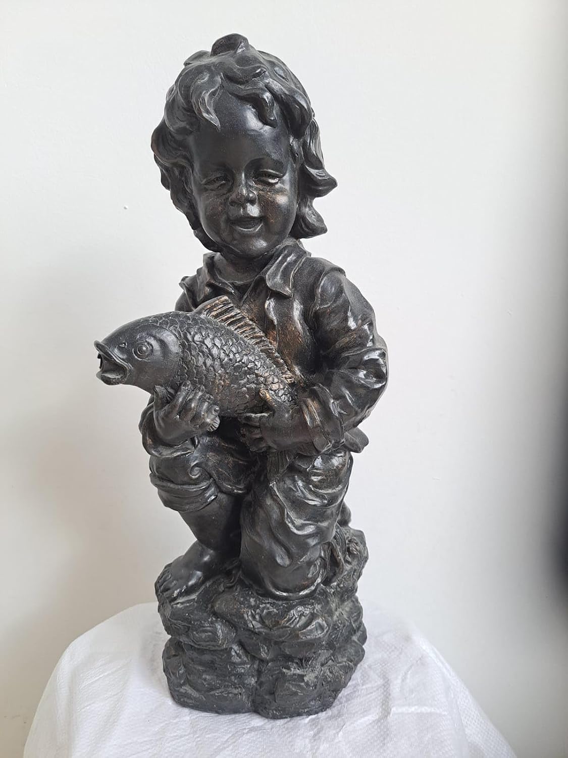 Harry Pond Water Feature 20 Inches Tall in Verdigris, Polyresin Waterscape Sculpture, Suitable for Water Garden Koi Fish Ponds, Gardens, Patios, Fountain Centers or Pool Decorations