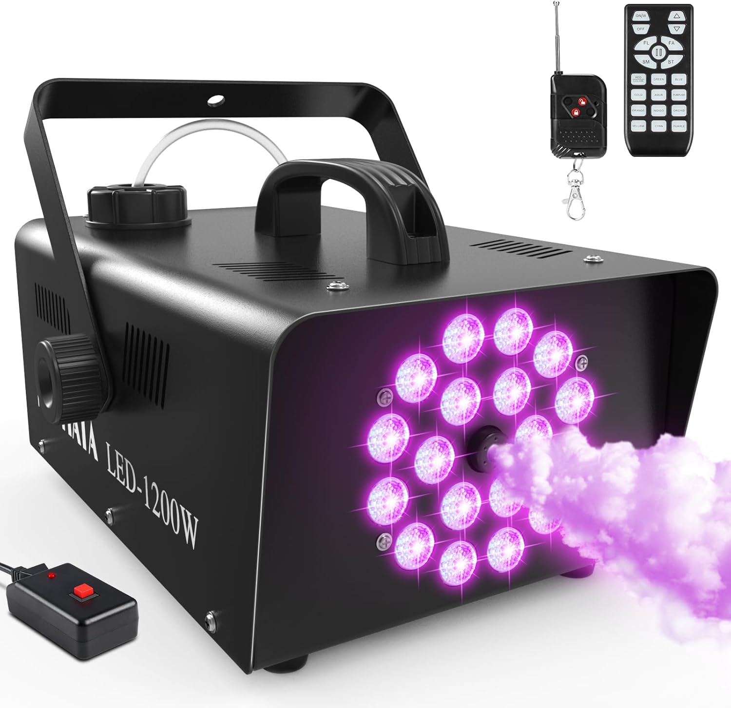 MOSFiATA Fog Machine with 18 RGB LED Lights Effect,1200W Smoke Machine,2300CFM Fog with 1000ML Capacity,Perfect for Wedding, Halloween,Party and Stage Effect