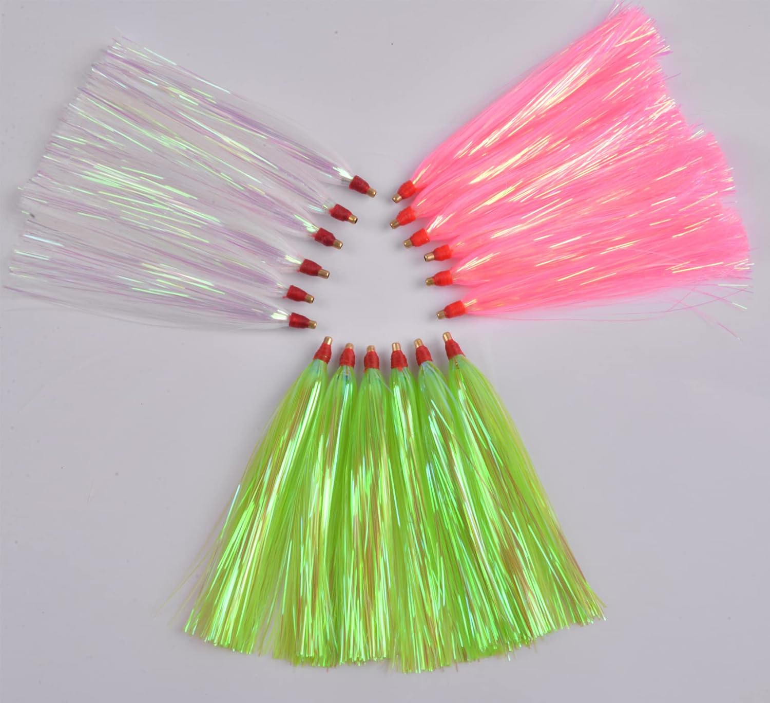 Fishing Teasers,12/18pcs Saltwater Bucktail Teasers Mylar Flash Teaser Tail Trolling Skirt Lures for Flounder Rigs Saltwater Fishing Lures Plugs 3 Colors