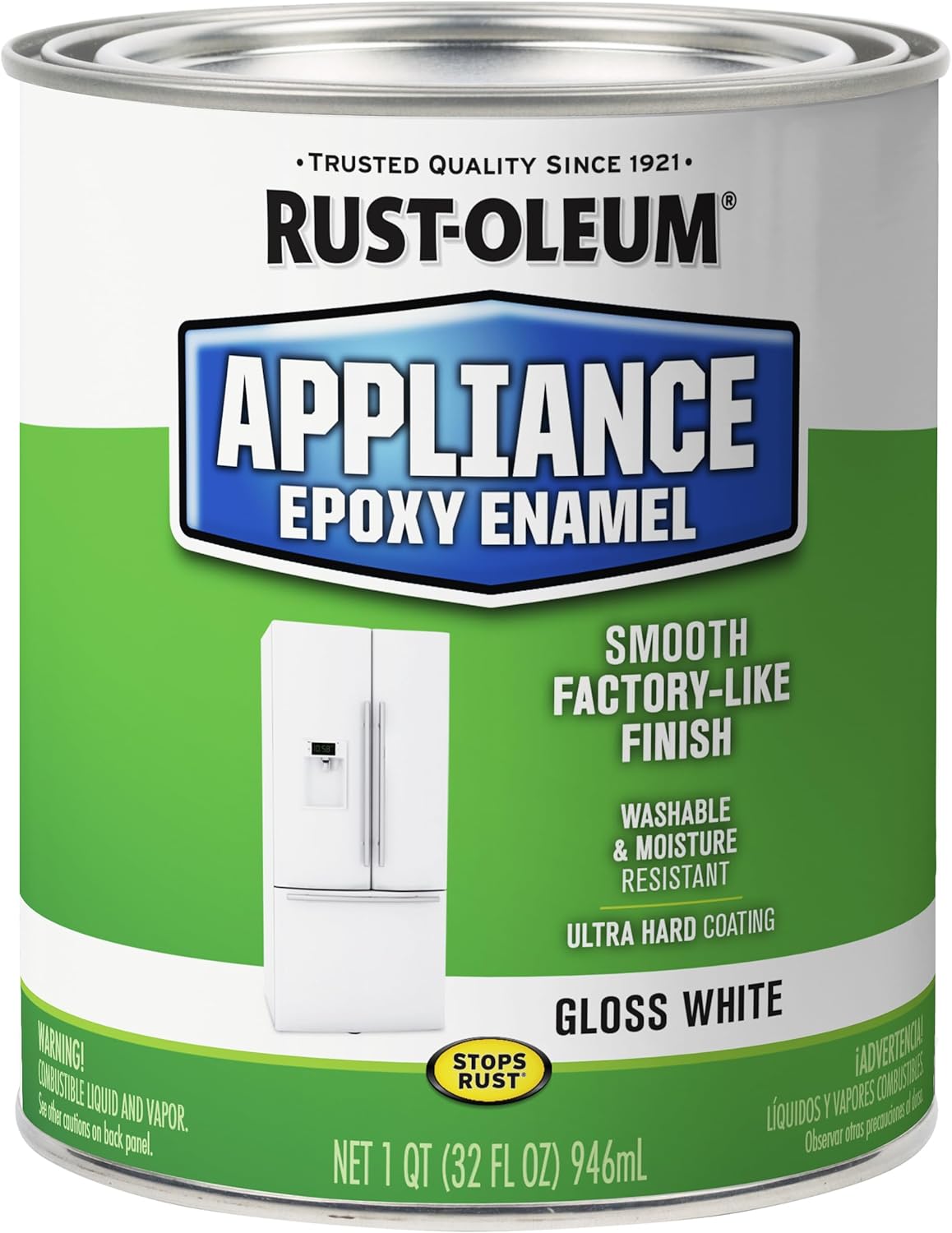 Rust-Oleum 241168 Specialty Appliance Epoxy Paint, Quart, Gloss White 32 Fl Oz (Pack of 1)