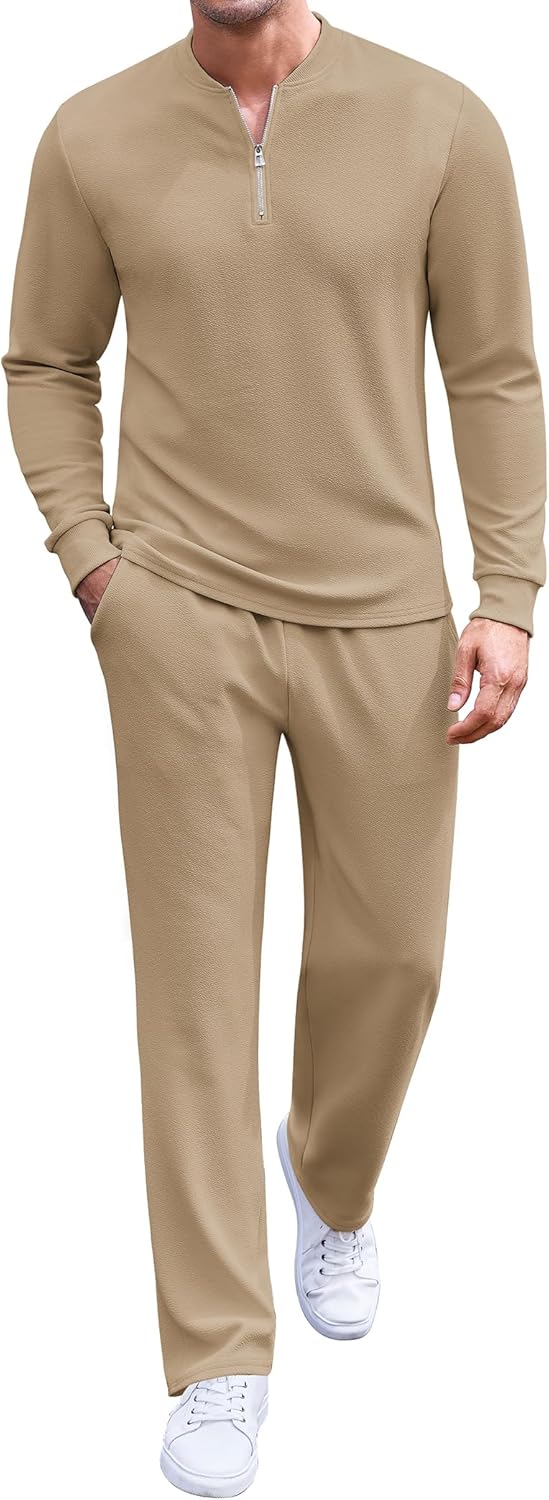 COOFANDY Men's 2 Piece Tracksuit Set Polo Athletic Sweatsuit Quarter Zip Jogging Long Sleeve Casual Sports Outfits