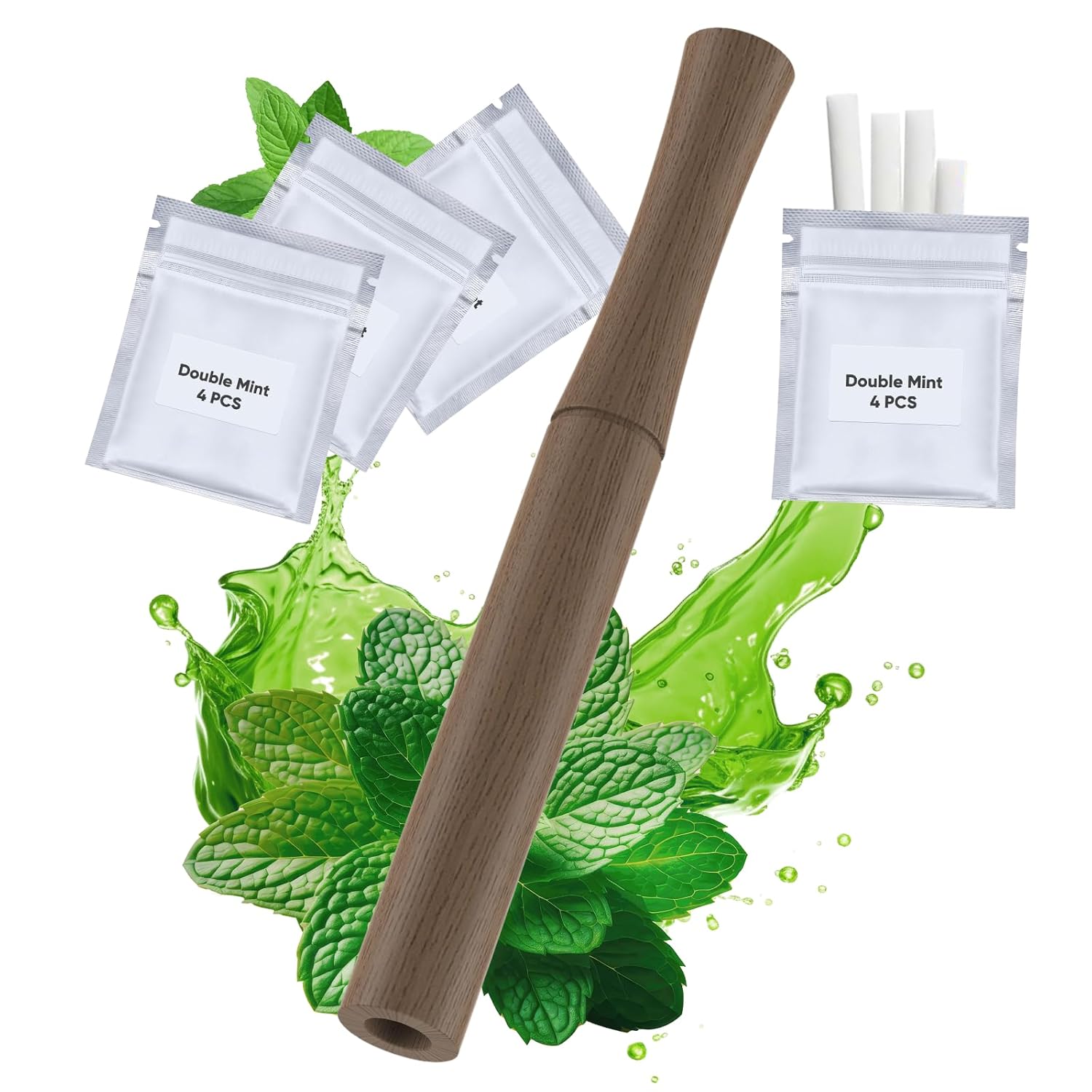 Smokeless Inhaler for Quit Smoking, 4 Packs Replaceable Inner Cores - Help Freshen Breath, Invigorate Mind-Walnut