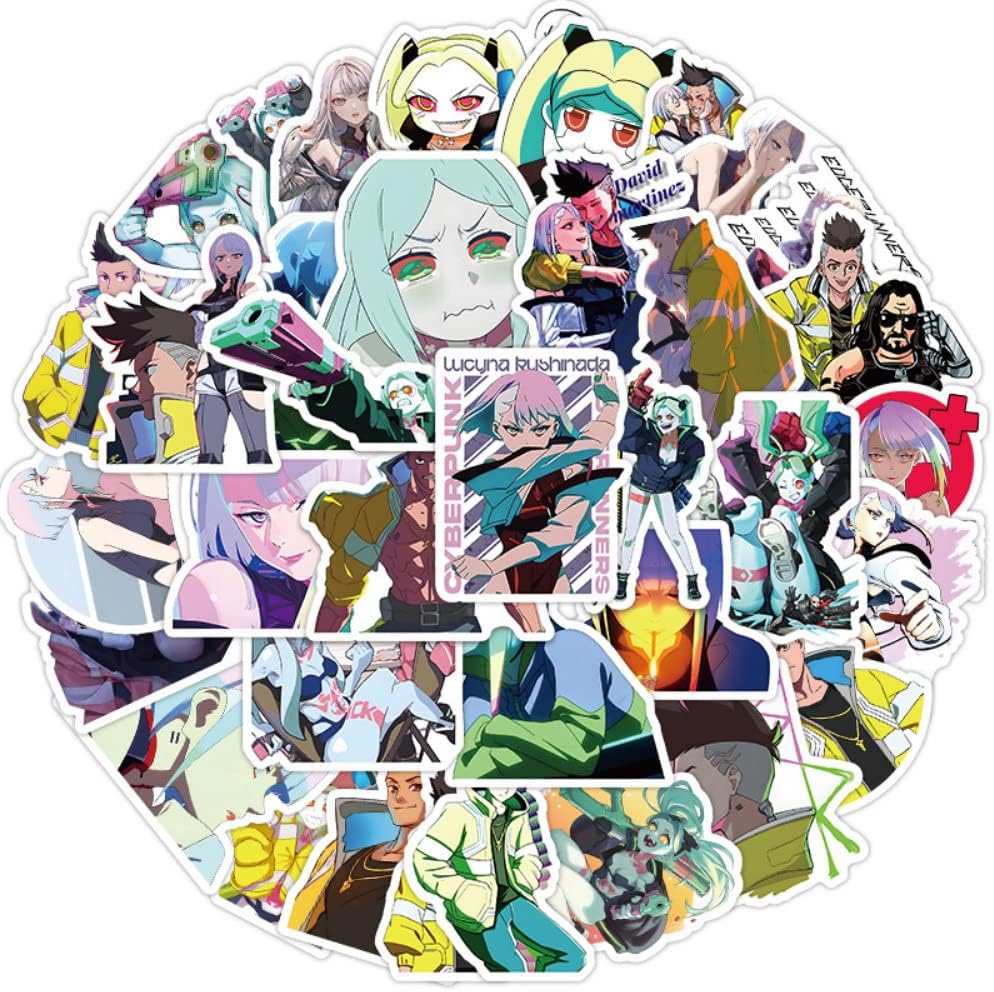 Cyber Punk/Edgerunners 50 Pcs Sticker Waterproof Graffiti Sticker Anime Figure Sticker for Notebooks Water Bottles Suitcases Bikes Cars Skateboards Bikes