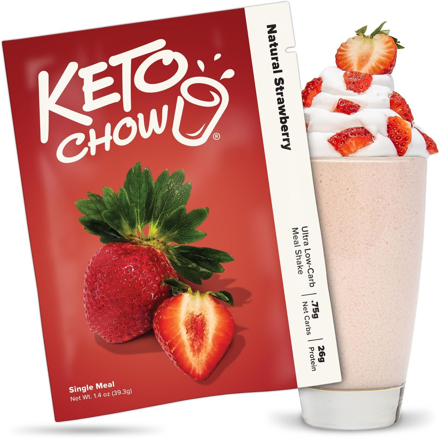Keto Chow Natural Strawberry | Keto Meal Replacement Shake Powder | Nutritionally Complete | Low Carb | Delicious Easy Meal Substitute | Protein Rich You Choose The Fat | Single Meal