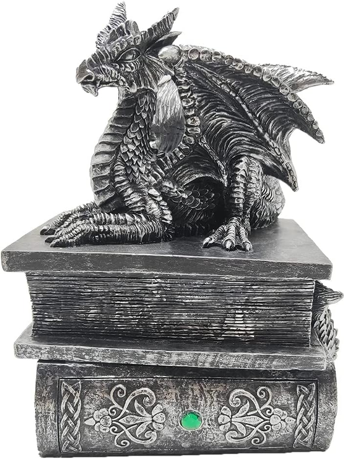 G&H Decor - 21cm Dragon Trinket Box - Dragon Statue with Secret Compartment - Fantasy Figurine - Gothic Jewellery Box