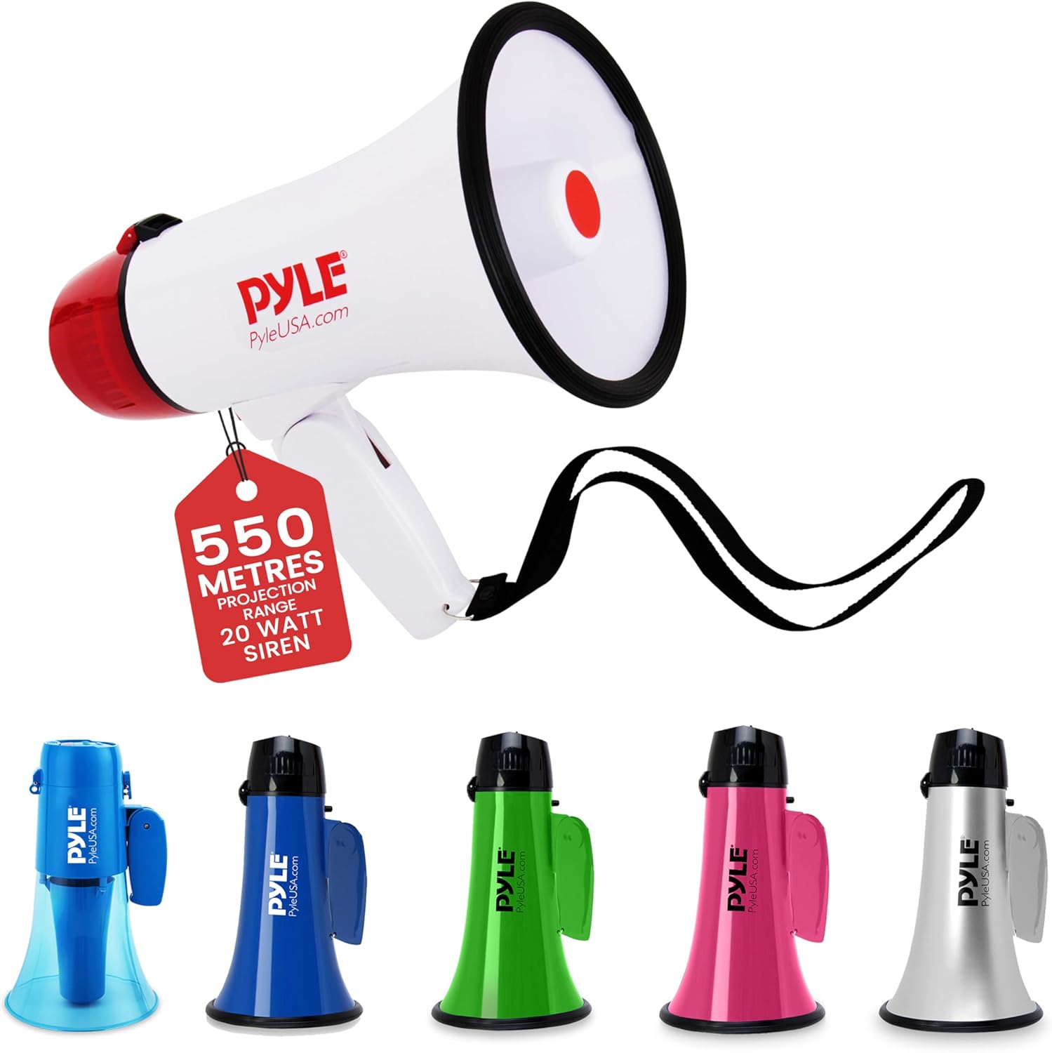 Pyle Portable Megaphone Speaker Siren Bullhorn, Compact and Battery Operated with 20 Watt Power