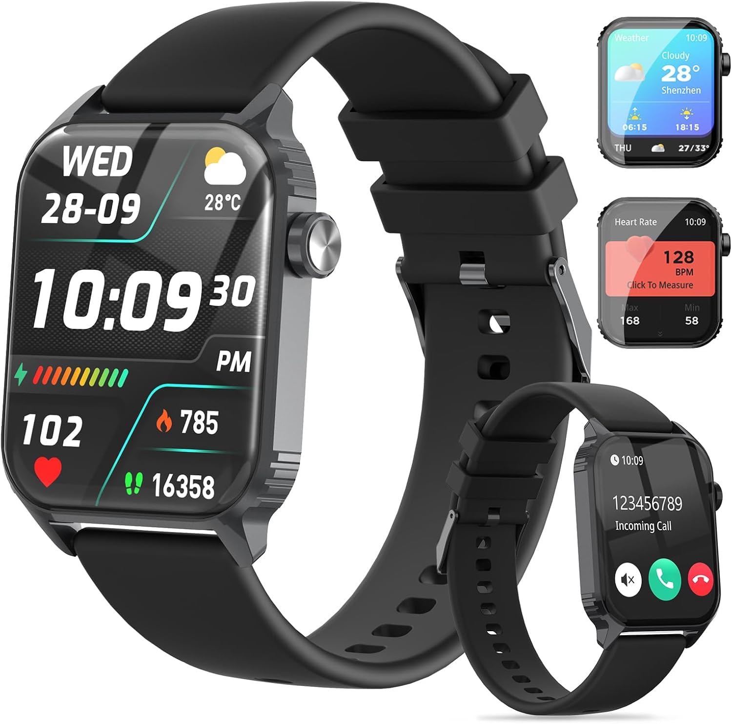 Smart Watches for Women Men, 1.83" HD Smartwatch with 120 Sports Modes, IP67 Waterproof, Bluetooth Call and Music Control；Heart Rate and Sleep Monitor (Black)