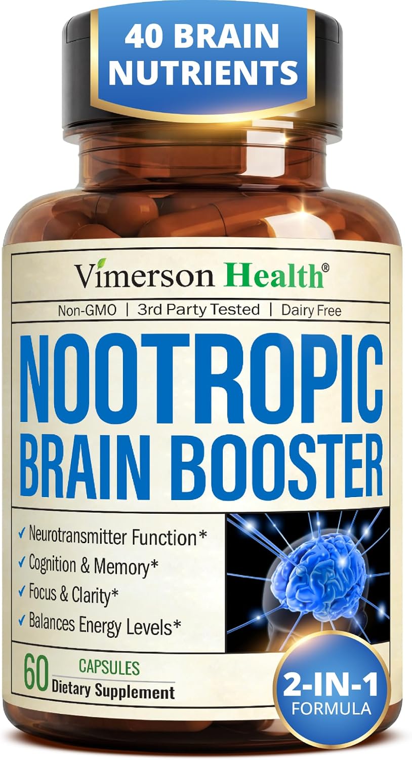 Brain Supplements for Memory and Focus - Nootropic Vitamins & Minerals 60ct