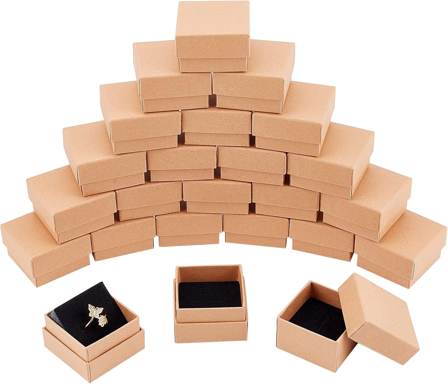 NBEADS 24 Pcs Kraft Brown Square Cardboard Jewelry Ring Boxes Paper Retail Gift Box for Anniversaries, Weddings Or Birthdays, 5x5x4cm