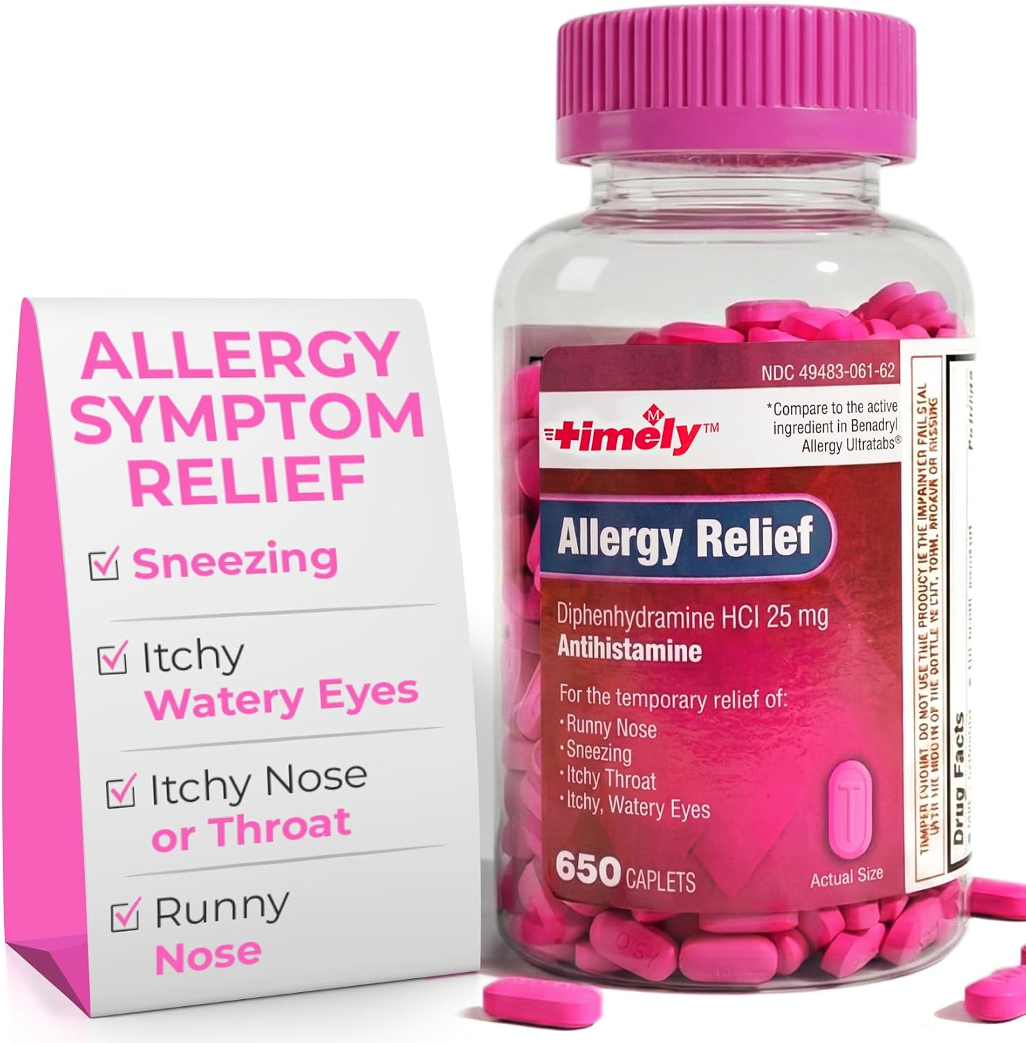 TIME-Cap Labs Allergy Relief Diphenhydramine HCl 25mg, 650 Caplets