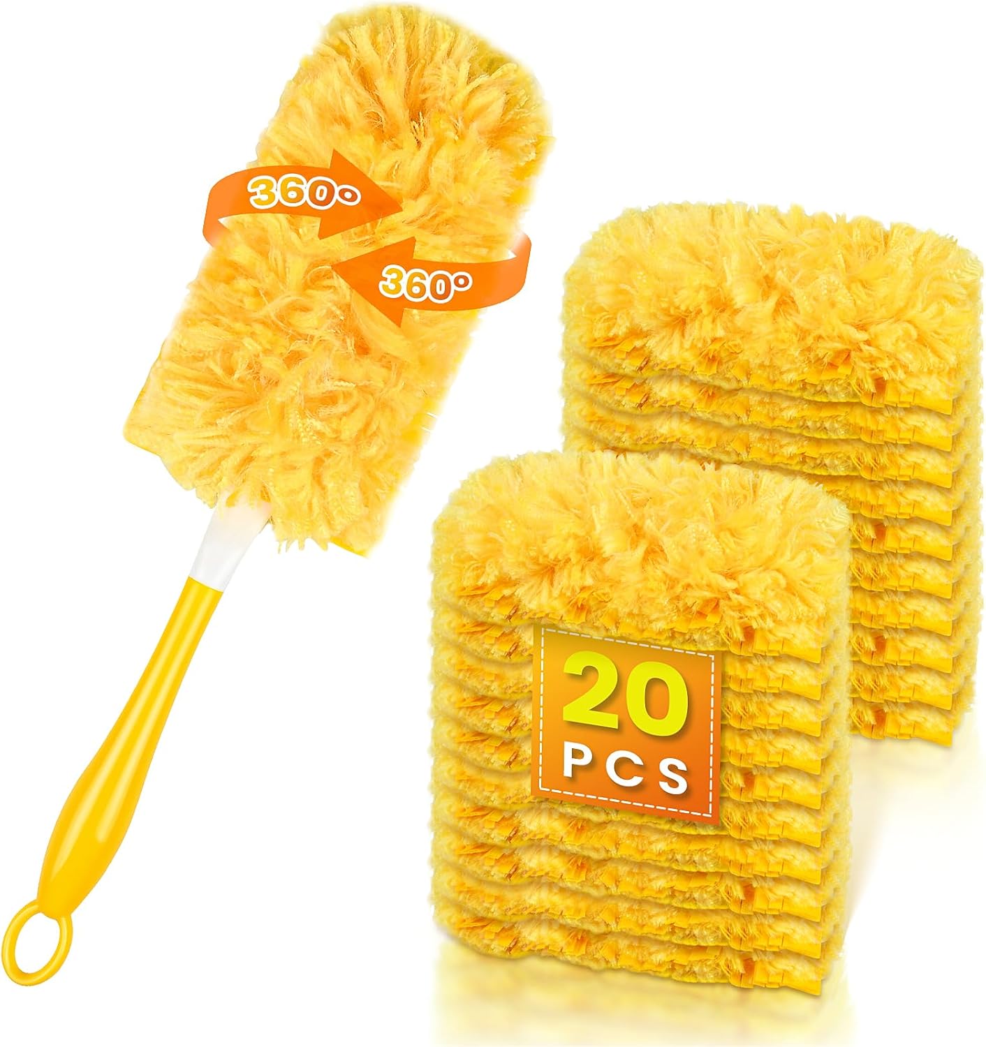 20 Count 360 Duster Pads for Swiffer Duster Handle, Multisurface Heavy Duty Replacements Refills with 1 Handle, Disposable Pad for Cleaning