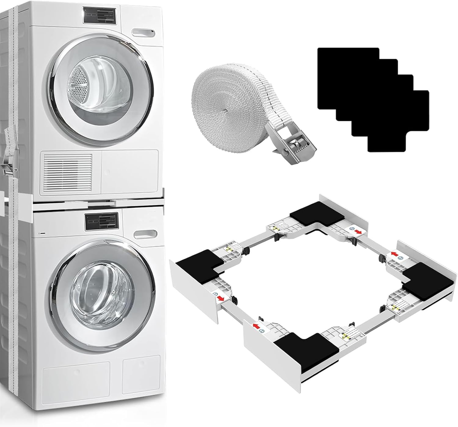 Kiss Core Upgrade Washer Dryer Stacking Kit, Universal Washer Dryer Stacking Kit Adjustable 29/28/27/26/25/24 Inch, Small Space Saving Solution Stacking Kit for Washer and Dryer with Ratchet Strap