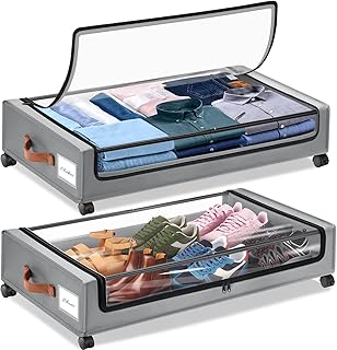 2Pack Under Bed Storage with Wheels,30.71*17.13*6.5 Inches Foldable Underbed Storage Containers Organizers Bins for Clothes Shoes Blankets Sweater (Grey)