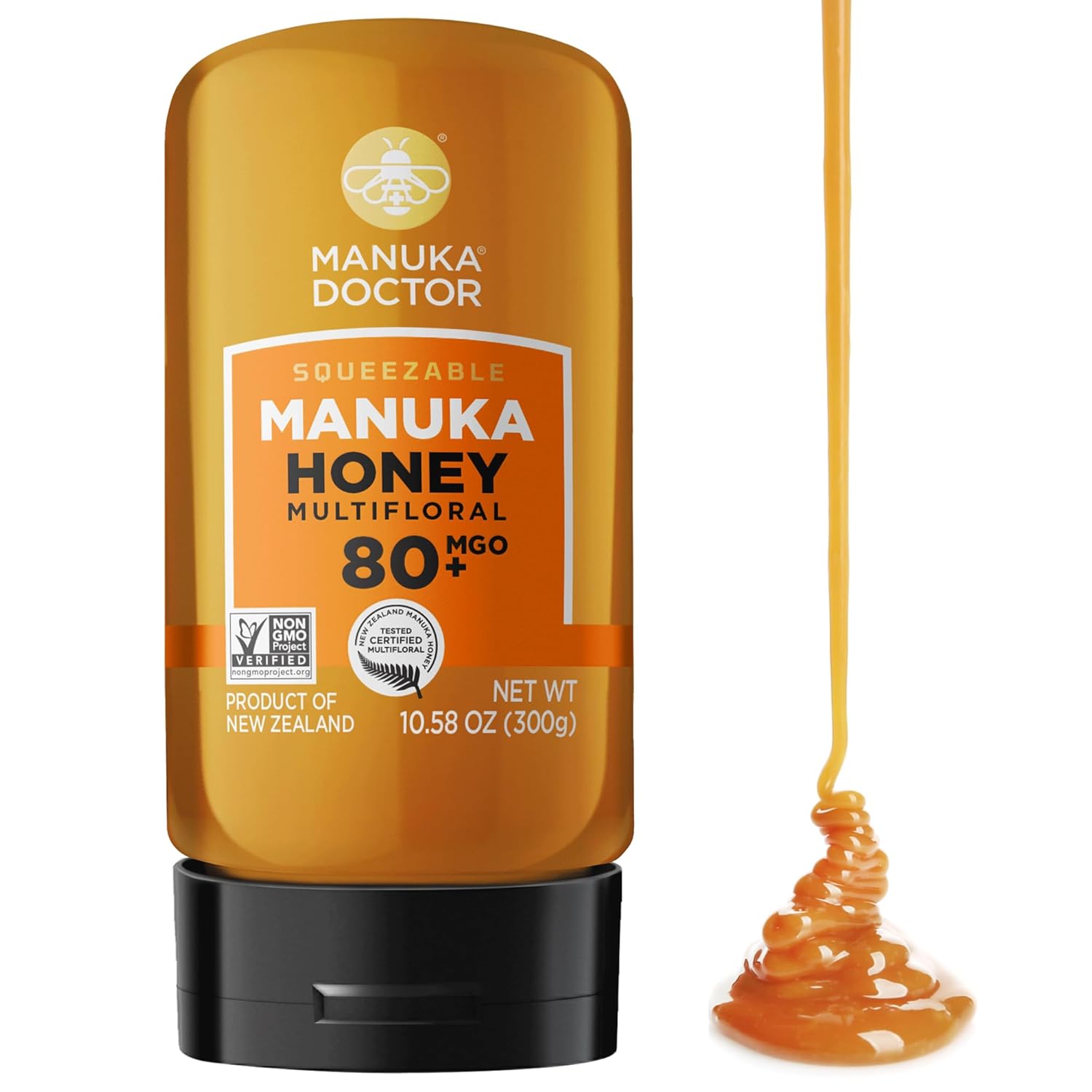 MANUKA DOCTOR - MGO 80+ SQUEEZY Manuka Honey Multifloral, 100% Pure New Zealand Honey. Certified. Guaranteed. RAW. Non-GMO (10.58 oz)