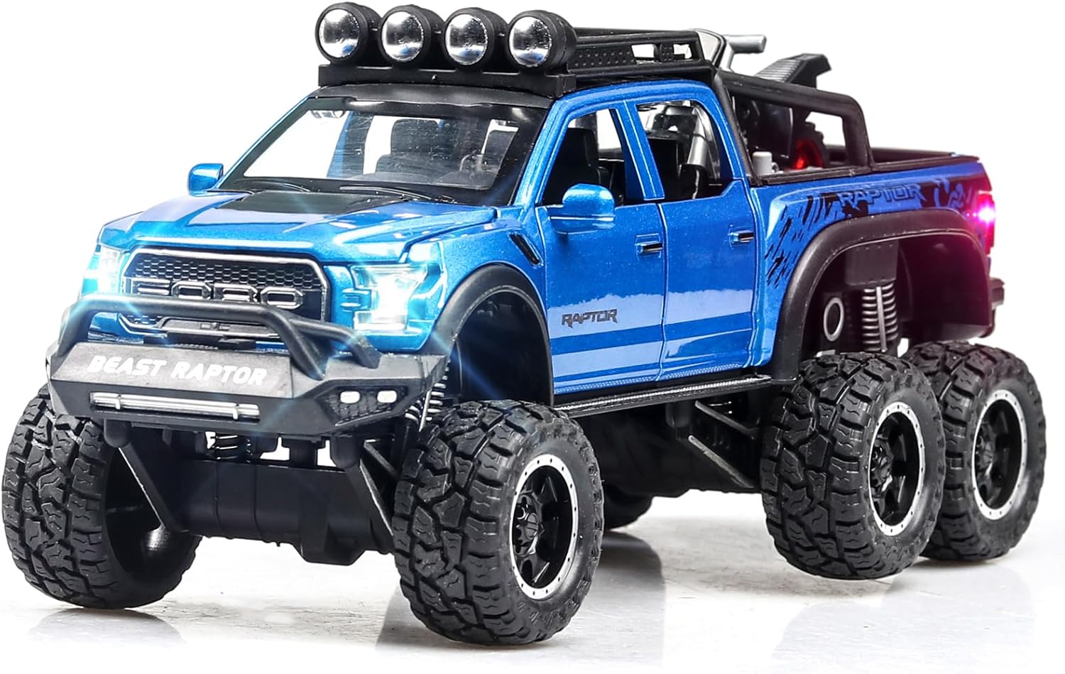 Toy Trucks for Boys Age 4-7 F150 Raptor Toy Truck for 3-5 Year Old Boys 1/24 Diecast Metal Model Pull Back Toy Car with Mini Motorcycle Pickup Truck and with Light and Sound