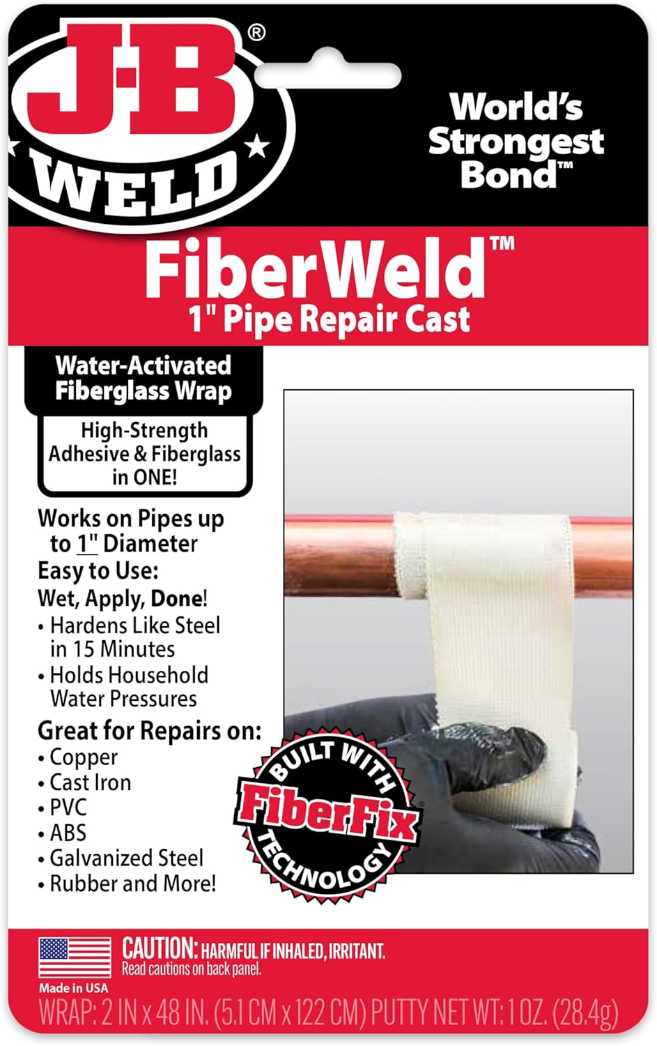 New J-B Weld FiberWeld Pipe Repair Cast 1" Kit 2.5Cm X 121Cm, Packaging May Vary