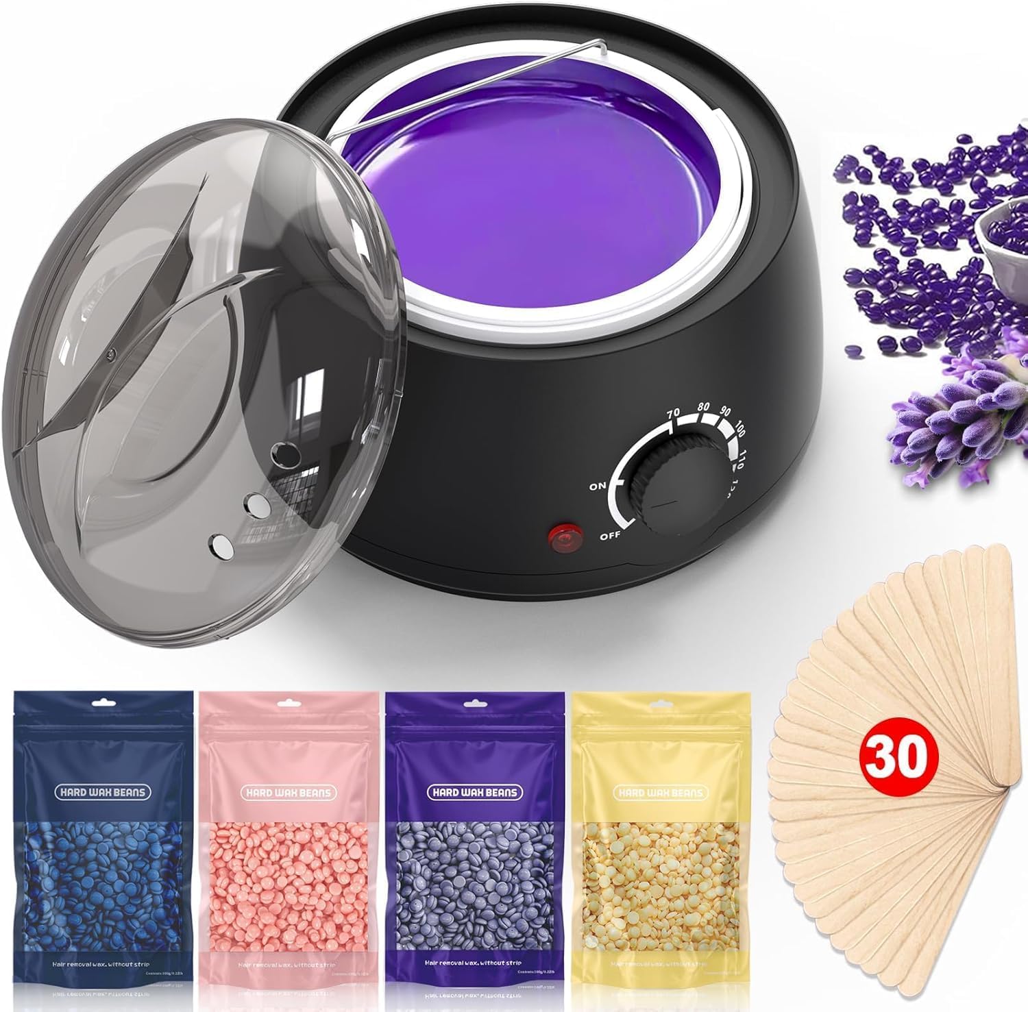 Waxing Kit - Wax Warmer for Hair Removal: Hard Wax Beans for Full Body, Legs, Face, Eyebrows, Bikini, Brazilian Waxing for Women Men, Waxing Pot Hair Removal for Beginners