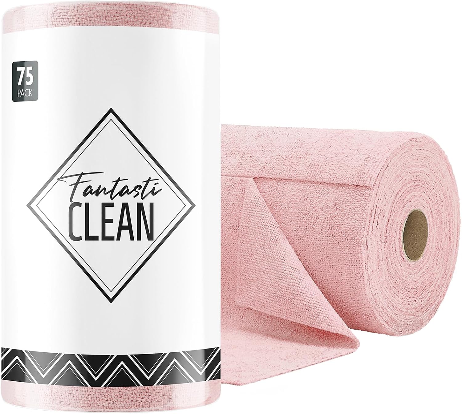 Fantasticlean Microfiber Cleaning Cloth Roll -75 Pack, 12" x 12" (Pink)