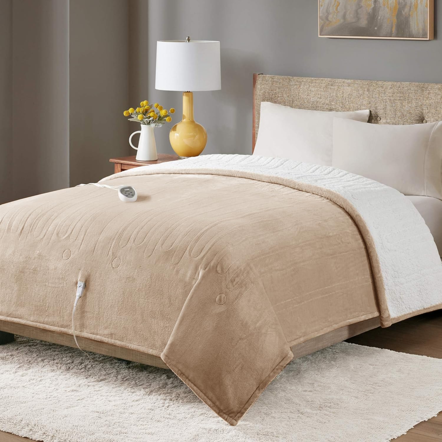 Degrees of Comfort Sherpa Plush Heated Blanket, Full Size Bed Electric Blankets with 20 Heat Settings Controller | 1-10 Hour Auto Shut Off |Washable, 72" X 84" Mocha