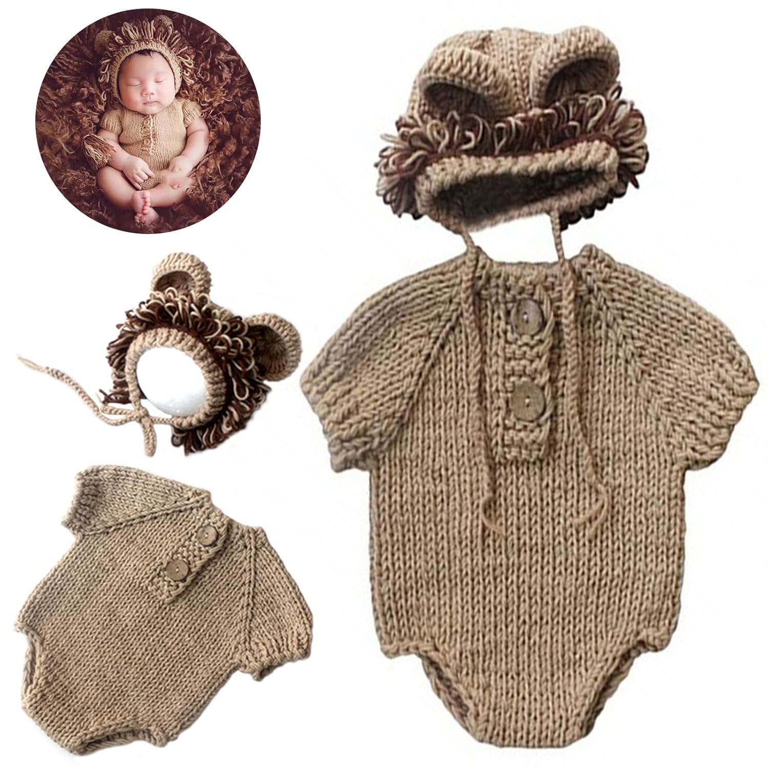 SPOKKI Newborn Photography Prop, Baby Props Outfit Handmade Costume Baby Boy Photo Shoot Crochet Hat/Pants/Cover Diaper for Infant Boy Girl Princess Twins