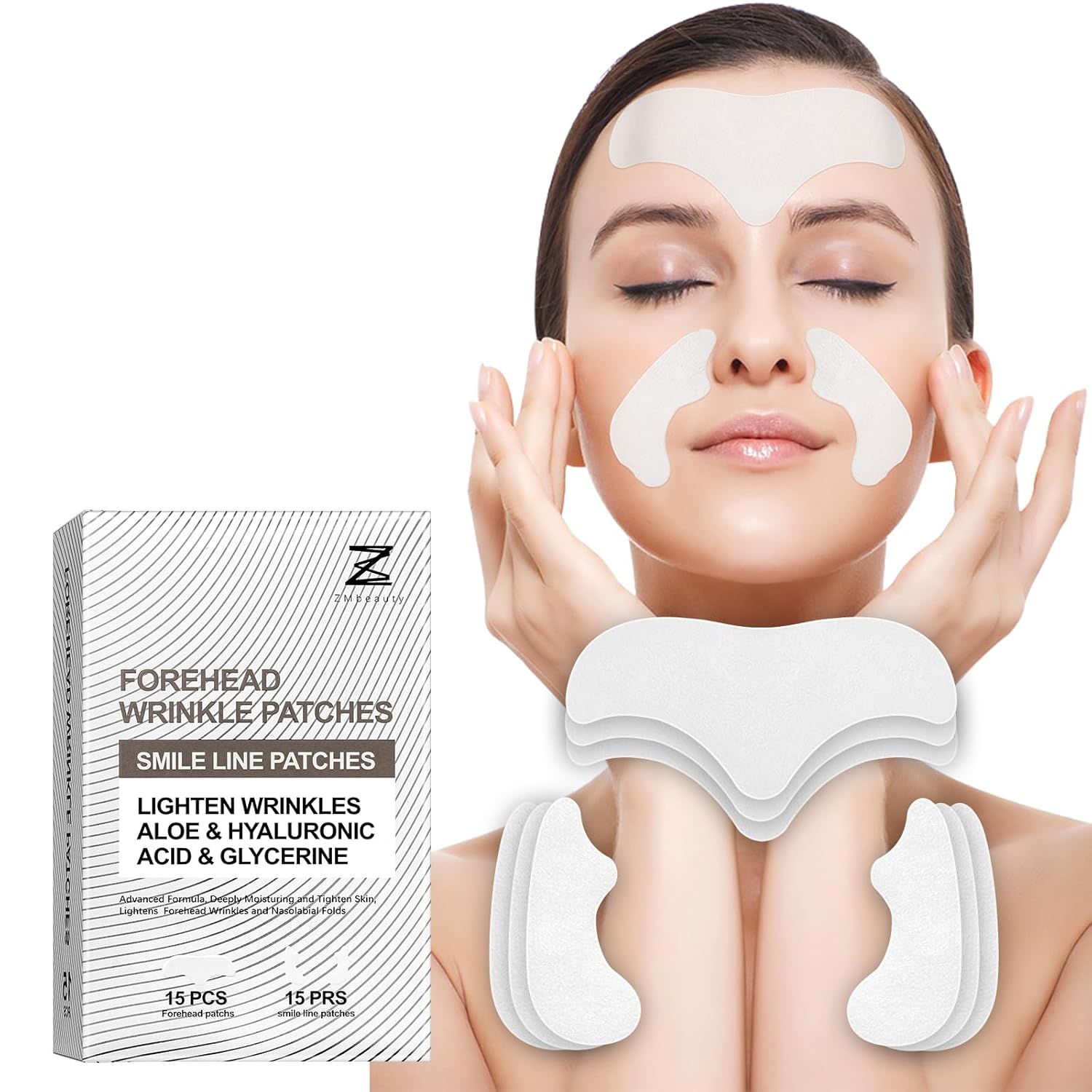 Forehead Wrinkle Patches, 15 Prs Anti Wrinkle Facial Patches to Smile Line, Forehead and Mouth, Lift Lines Treatment with Collagen, Centella Asiatica for Women & Men