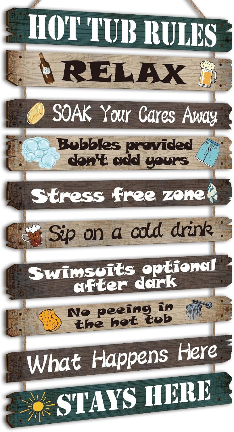 Tatuo Hot Tub Pool Patio Rules Signs Gifts Wood Funny Rules Signs Decorative Outdoor Regulations Plaque Wall Bath for Bathroom Pool Backyard Outdoor Wall Art Accessories(Modern)