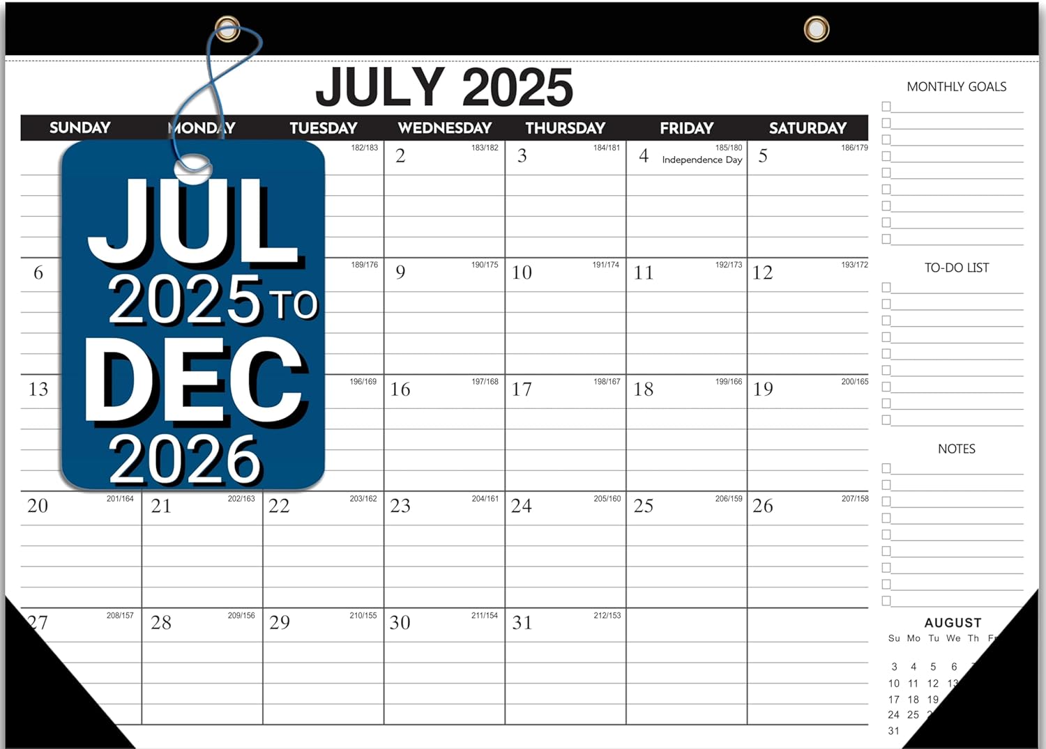 Desk Calendar 2025-2026 - 18-Month Large Desk/Wall Calendar, Jul 2025 - Dec 2026, 17" x 12", Thick Paper, Large Ruled Blocks, Clear Plastic Cover – Perfect for Home School & Office Organization