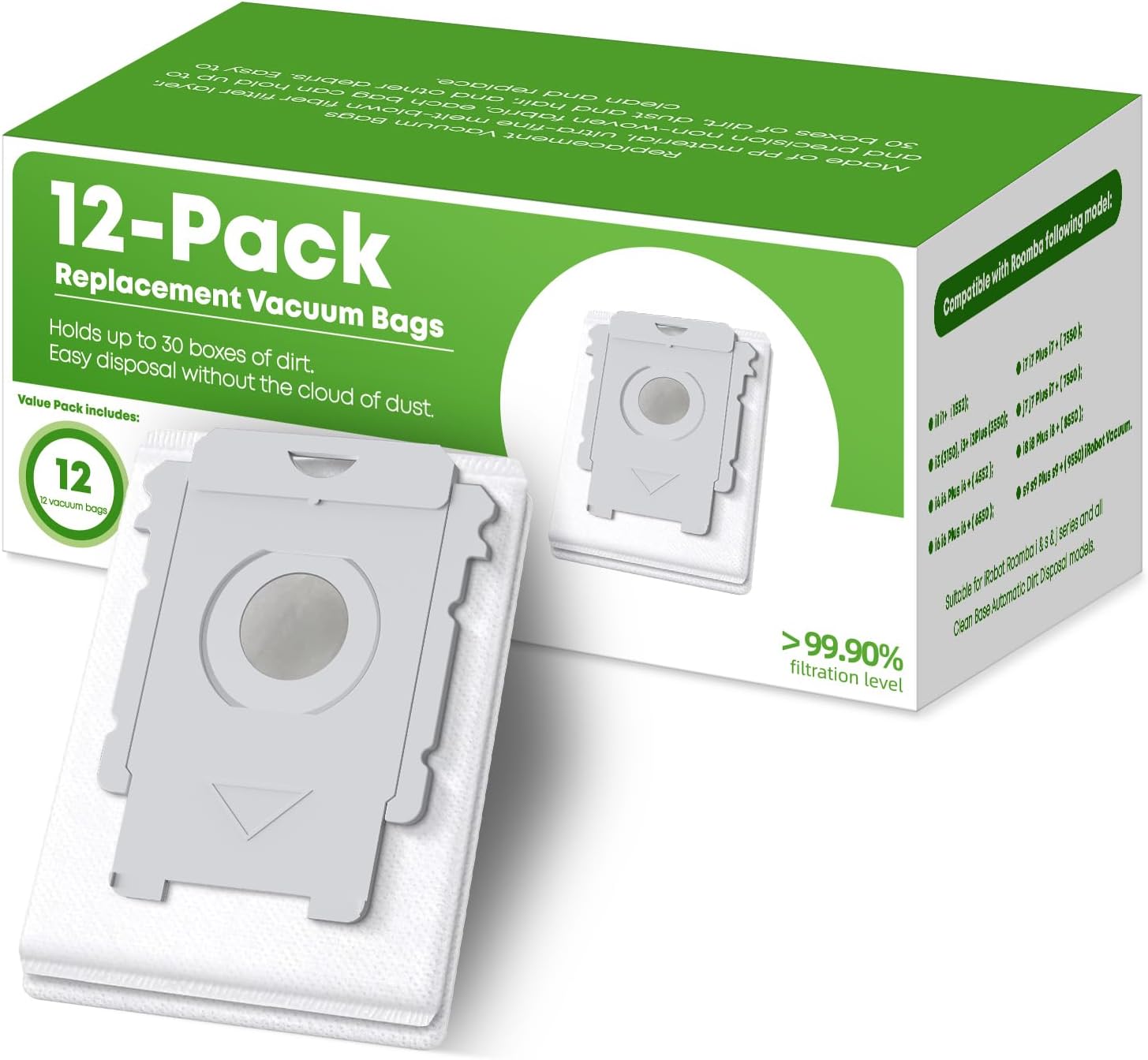 VBN 12 Pack Replacement Roomba Vacuum Bags, Compatible with iRobot Roomba i7, i7+, i3, i3+, i1+, i4, i4+, i6, i6+, i8, i8+, j7, j7+, s9, s9+ Plus, i & s & j Series Automatic Dirt Disposal Bags