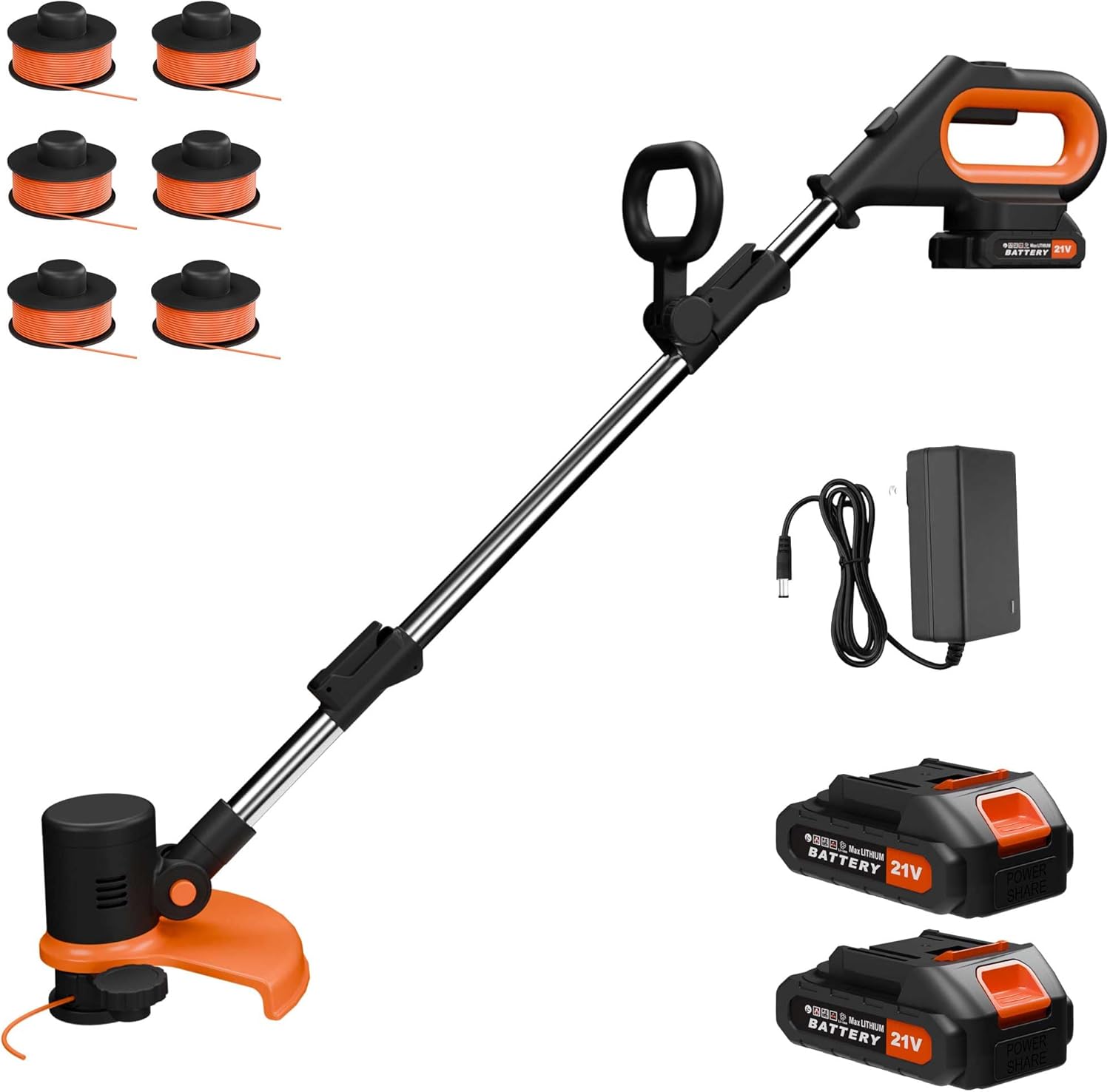 20V String Trimmer Cordless, 12'' Electric Powered Grass Trimmer Edger with 6 Spare Spools, Includes 2 X 2.0Ah Batteries, 1 Fast Charger, Weed Trimmer Auto Line Feed for Yard, Lawn, Garden