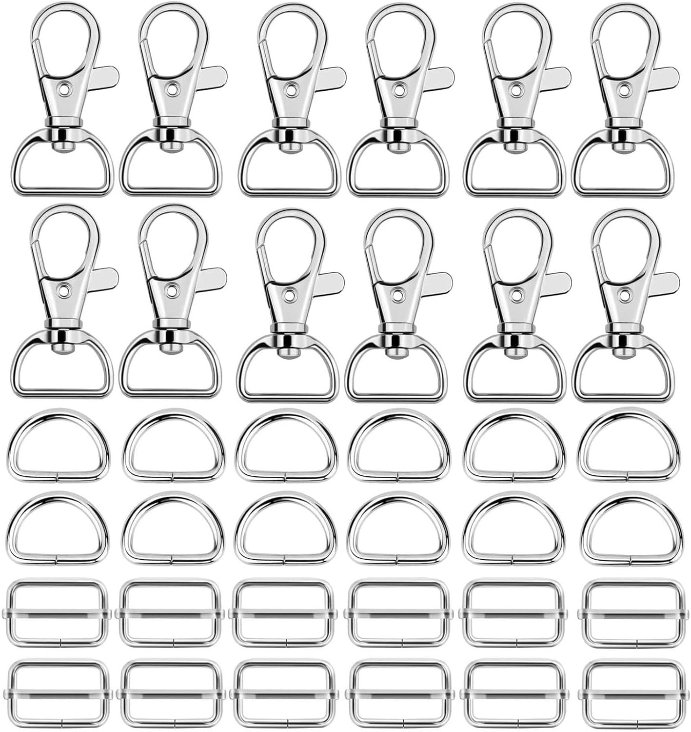 Hysagtek 60 Pcs Bag Making Supplies, Swivel Keychain Hook, D Rings for Bags, Sliding Buckle for Handbag Making Hardware Accessories, 25mm Bag Hardware for Bag Making