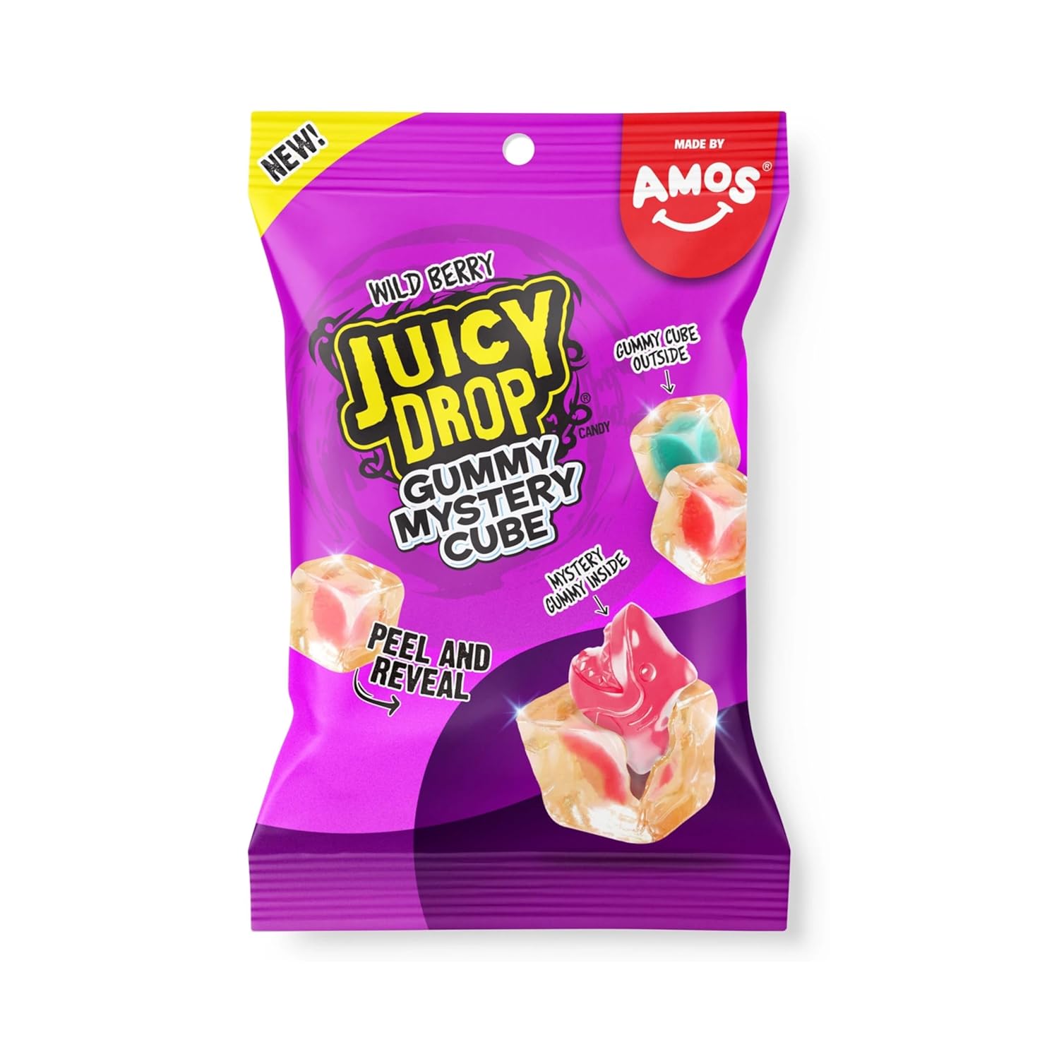 NEW Juicy Drop Mystery Gummy Candy Cubes in Wild Berry Flavor, 3.5oz, Peelable Strawberry Gummy Cube with Mystery Animal Inside, Fruity Flavors, Interactive 2-in-1 Treat, Sweets, Fun Candy & Kids Prizes