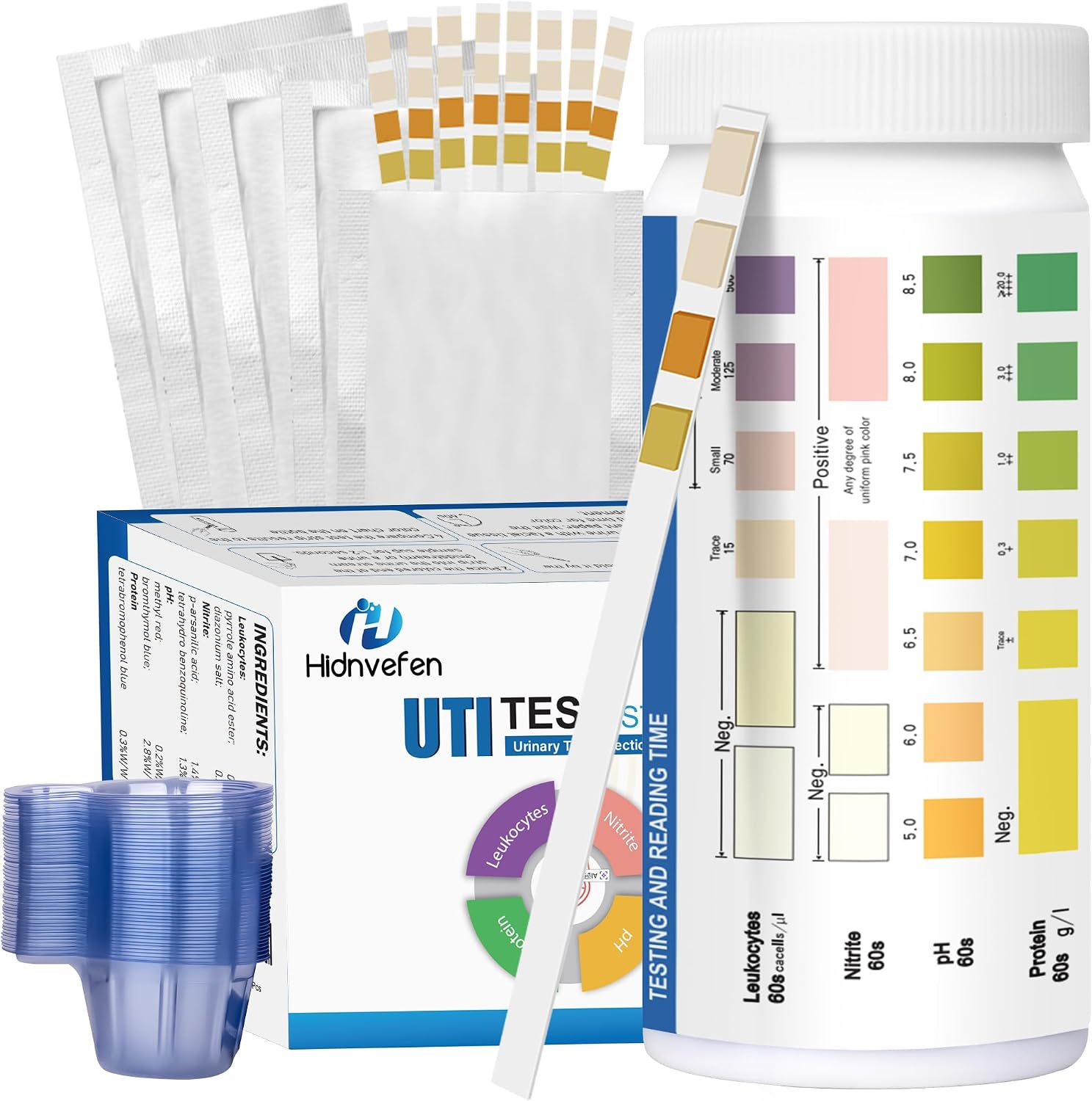 4-in-1 UTI Test Strips, Full Panel Urinary Tract Infection Test Kit at Home for Women Men Kids, Urinalysis Leukocytes, Nitrites, PH, Protein Urine Strip for UTI and Bladder