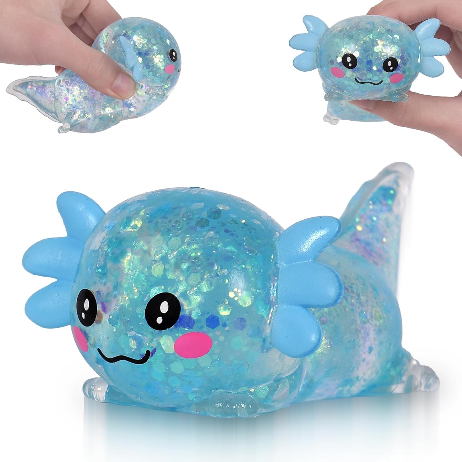 Axolotl Squishy Toy, Cute Slow Rising Fidget Toy for Stress Relief, Soft Squeeze Sensory Toy for Kids and Adults, Handheld Stress Ball for Anxiety and Focus(Blue)