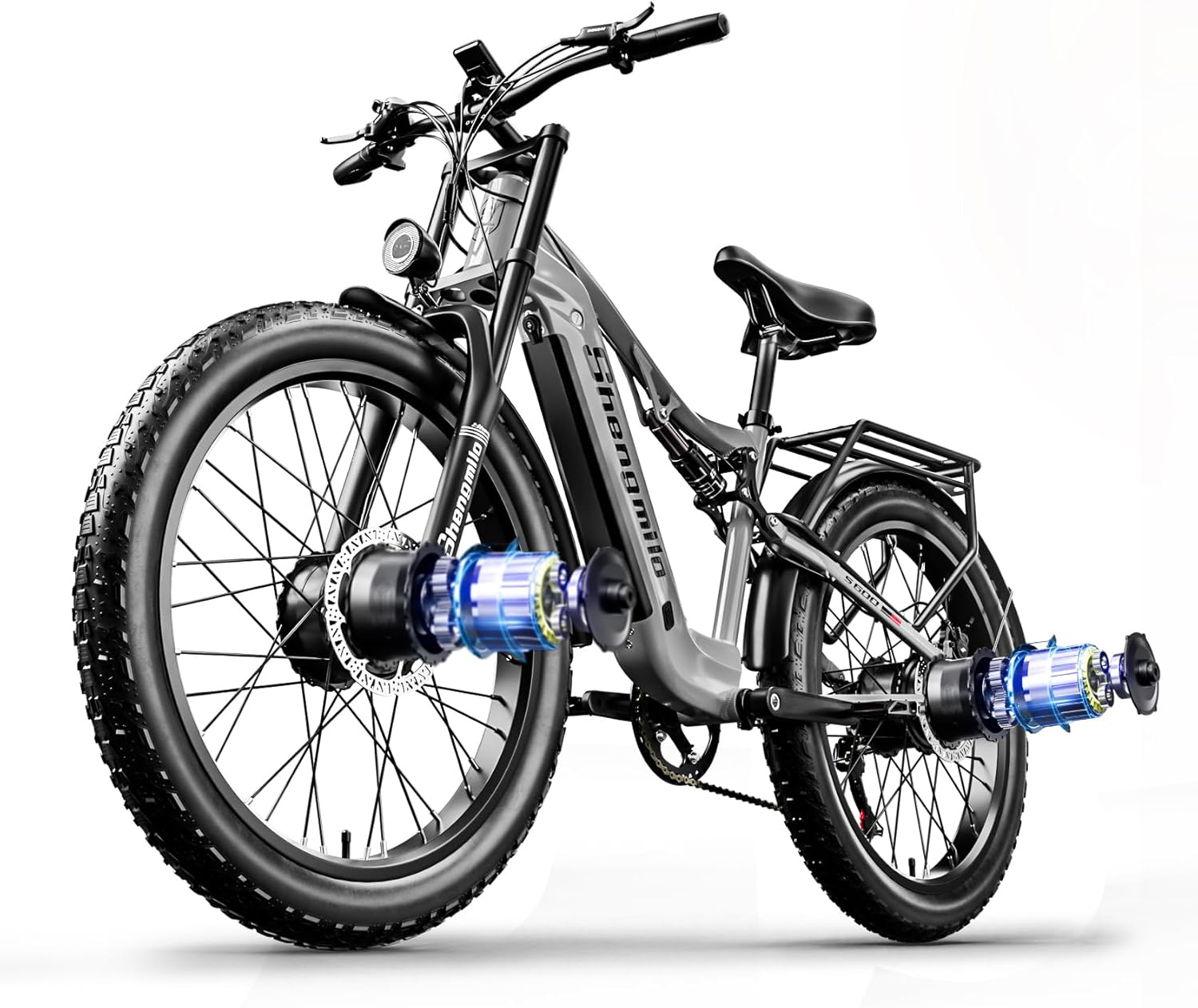 Shengmilo Dual Suspension e bike S600 E-Mountain Bike Dual Motor electric bike 26Inch Fat Tire e-bike 48V 17.5AH Battery with Removable Li-Ion Battery and 7 Speed Gear for Adults-Men(UK Warehouse)