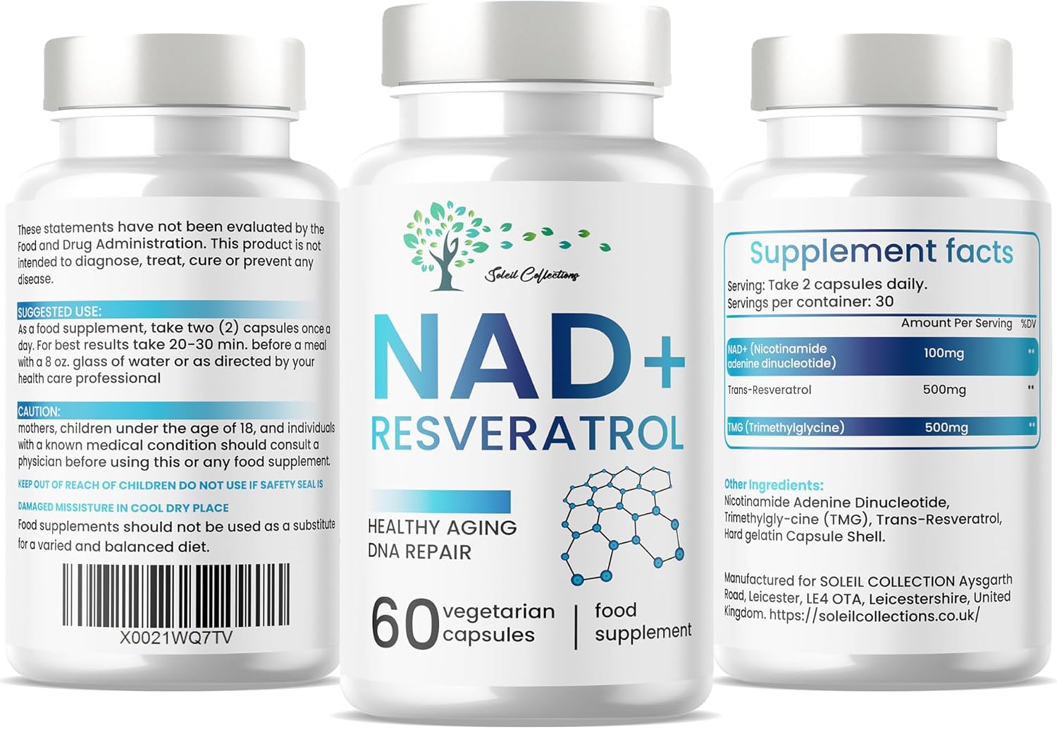 NAD Supplement 1000mg with True NAD+ 500mg & Resveratrol 250mg for Cellular Energy and Healthy Aging Support