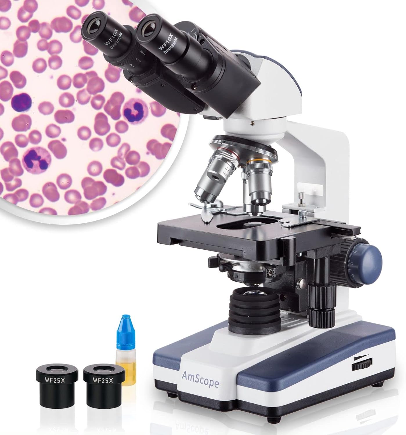 AmScope B120C LED Binocular Compound Microscope, 3D Mechanical Stage
