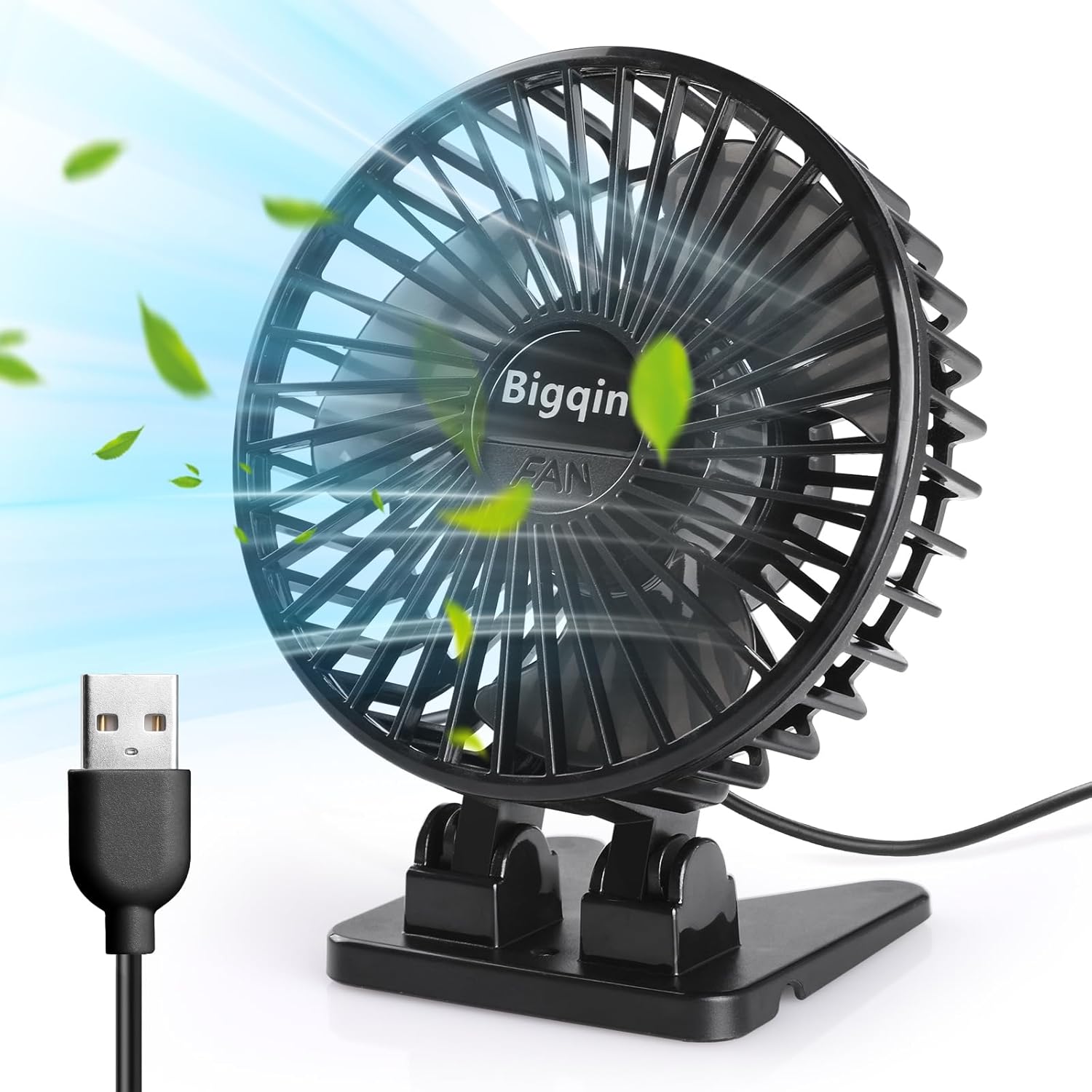 Bigqin Desk Fan USB Small Fan, Small but Powerful, Mini Table Cooling Fan with 3 Speeds Fan 90°Adjustment, Mini Fans for Better Cooling, Table Fan for Bedroom Office Home Car, Black