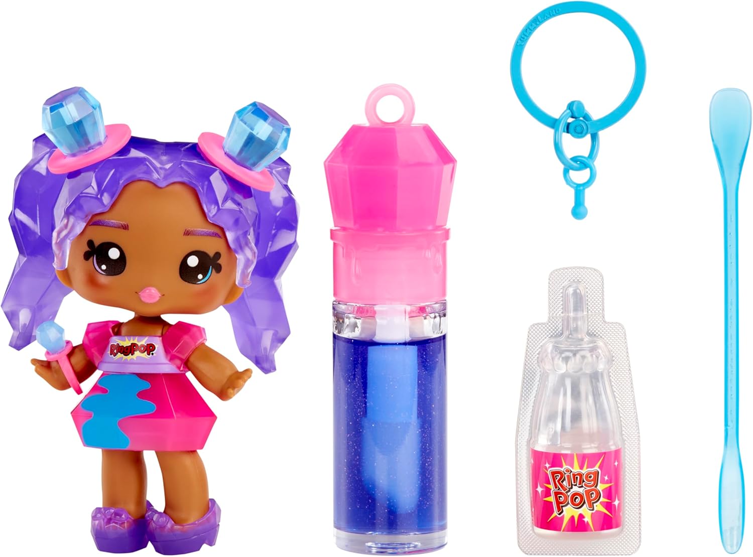 Yummiland x Licensed Sweets Lip Gloss Doll: Ring Pop - Ruthie Pop - Includes 1 Doll, DIY Lip Gloss + Removable Keychain, Cosmetic Play, Collectible, Suitable for Children Ages 4+