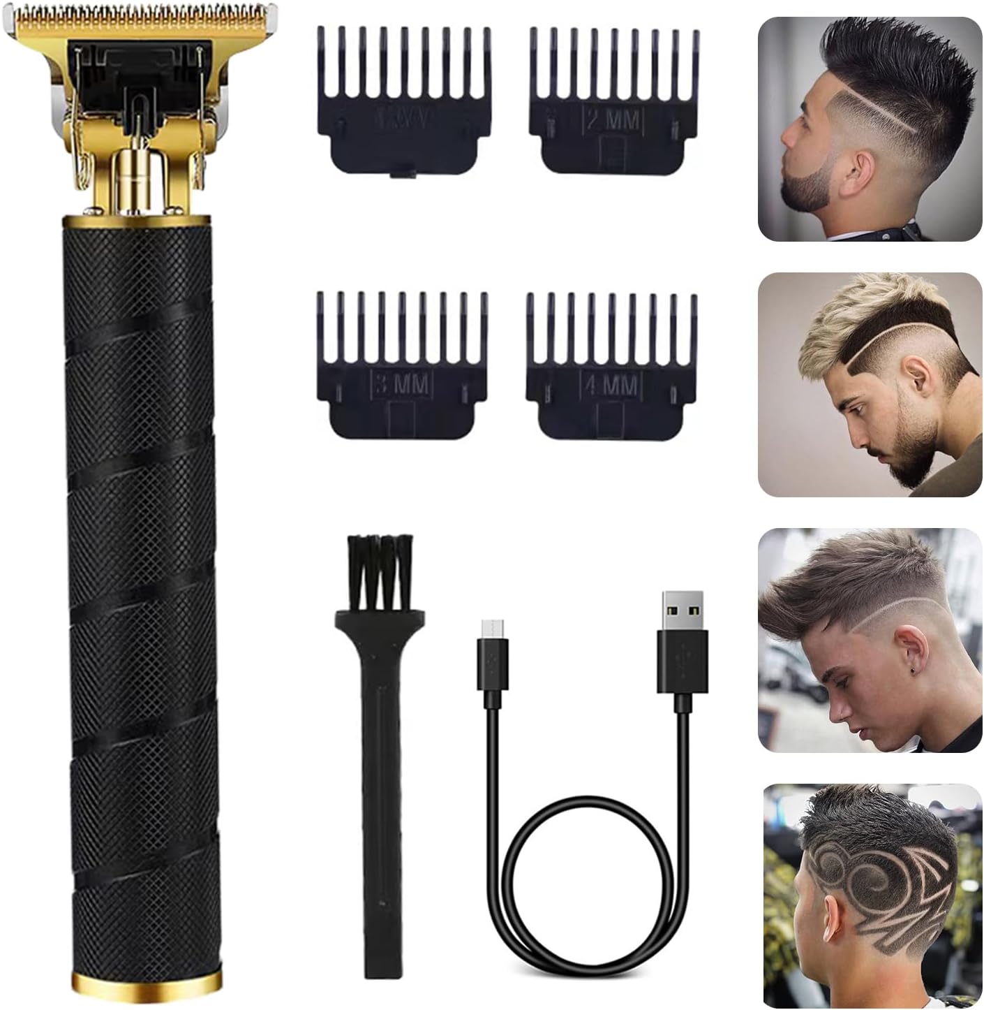 Hair Trimmer for Men, Professional Electric Hair Clippers Cordless Beard Trimmer Shaver Electric T Blade Hair Trimmer, Zero Gapped Hair Clippers Cutting Grooming Kit with Guide Combs, Black