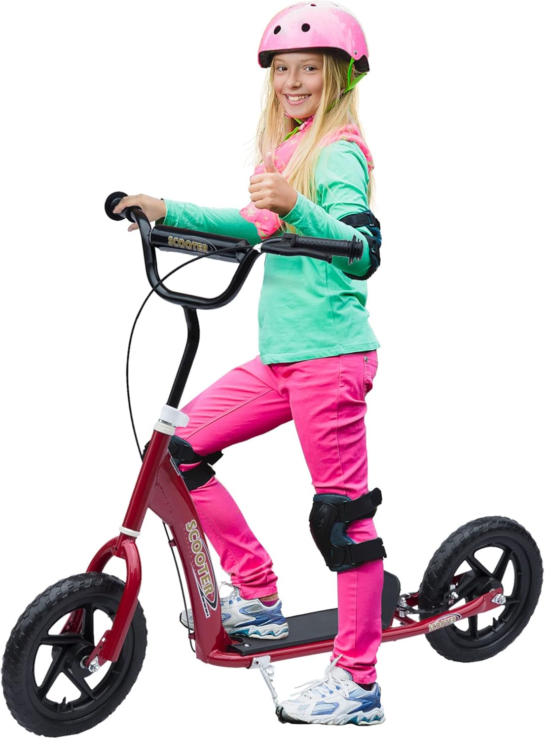 HOMCOM Kids Scooter with 12" EVA Tyres, Rear Brake, Big Wheels for 5-12 Years Old