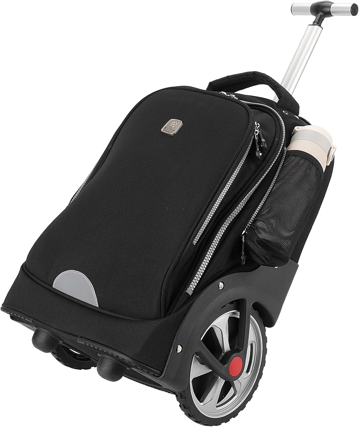 19 Inches Strapless Travel Bag, Rolling Laptop Bag with Big Wheels, Carry-on Laptop Trolley Bag, Water Resistant Stylish, Easy to Climbing Up or Down Stairs for Student Travel and Business Black