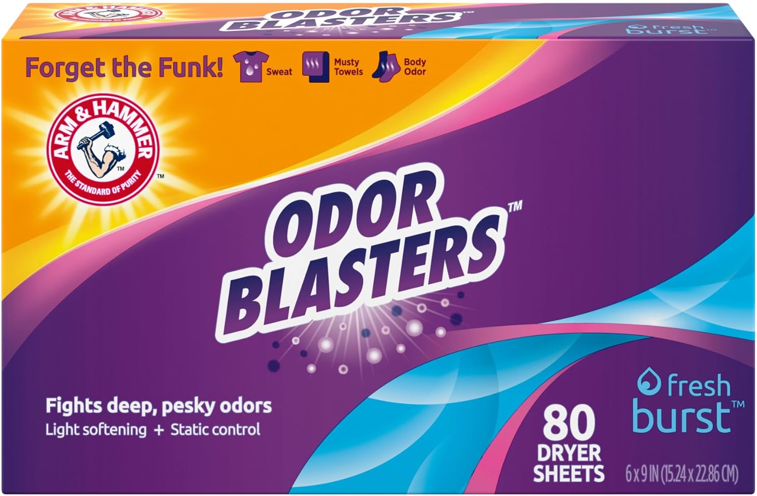 Arm & Hammer Dryer Sheet 80ct Odor Blaster Fresh Burst