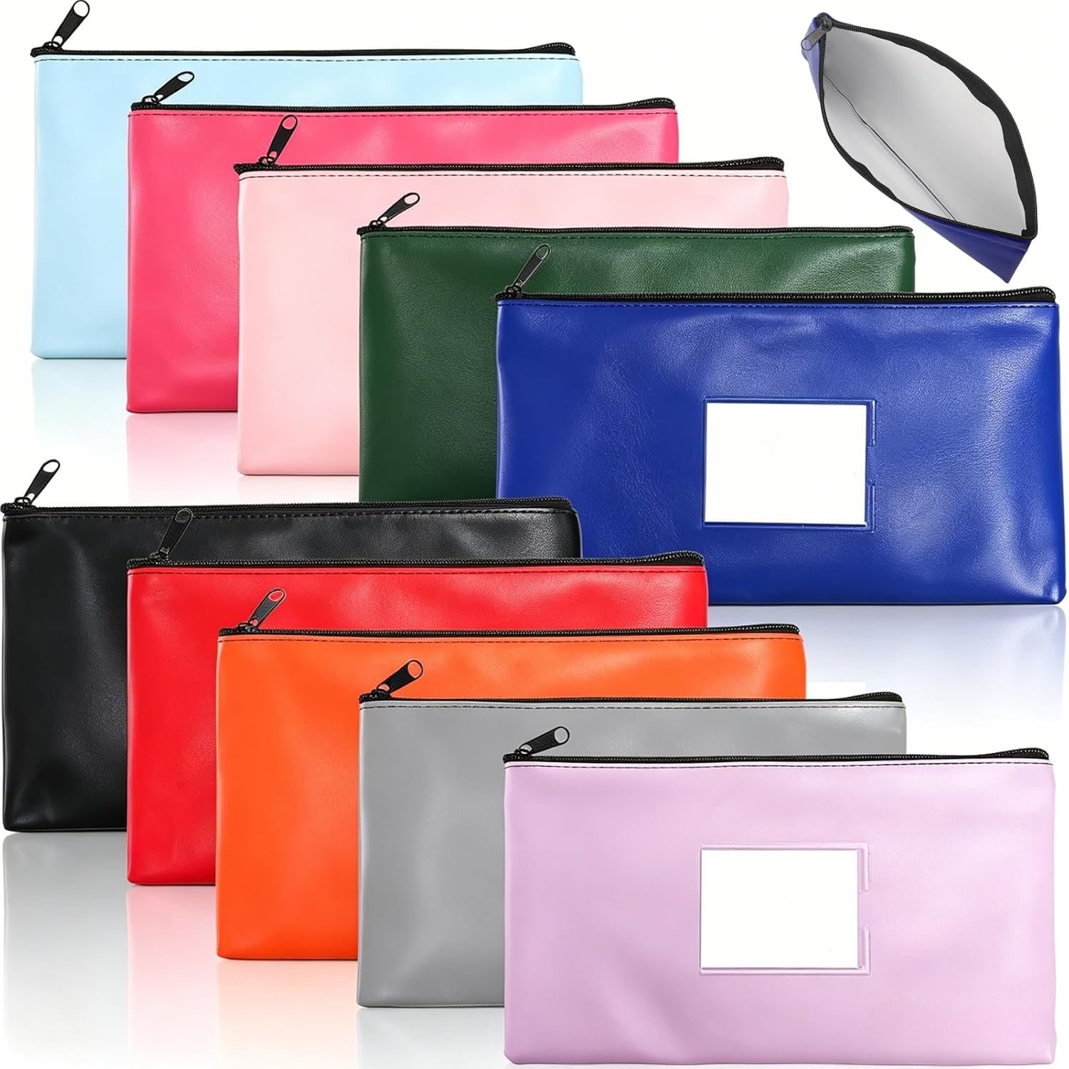 Cididu 10 Pack Bank Deposit Money Bags with Zipper, Leather Money Bags | 10 Colors Cash Wallet Pouches with Label for Coins, Invoice, Bills, Checks, Cosmetics, Stationery, Tools, 28 x 16 cm