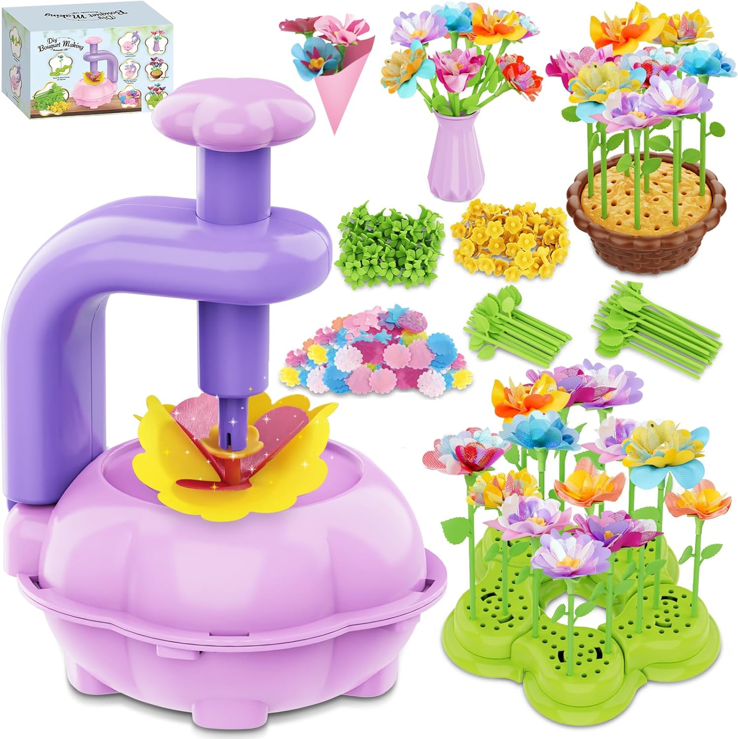 FUNZBO Fabric Flower Bouquets Toys Craft Kit, DIY Arts and Crafts for Kids Ages4-6, Flower Making Toys for 4 5 6 7 8+Year Old Girl Christmas Birthday Gifts, Creative Activity Craft flowers fot Toddler