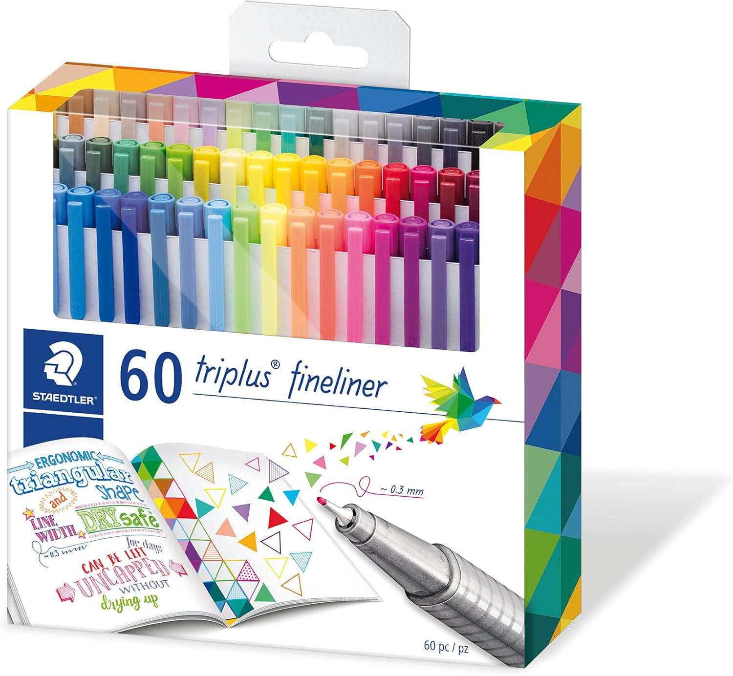 STAEDTLER 334 C60 Triplus Fineliner Superfine Pen, 0.3mm Line Width - Assorted Colours (Pack of 60)