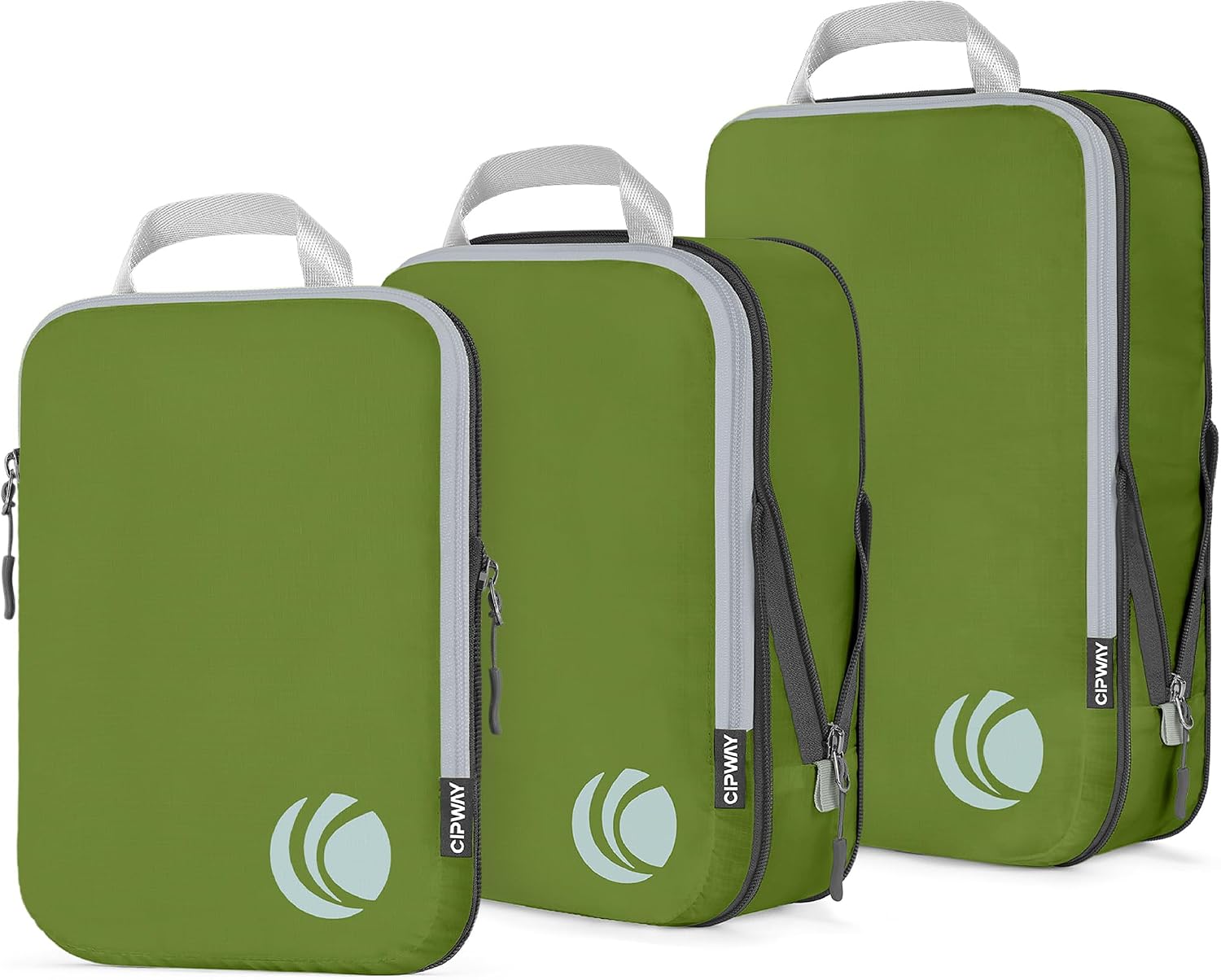 Cipway Compression Packing Cubes, 3 Set Ultralight Compressible Expandable Travel Organizers for Suitcase, Carry-On Luggage & Backpack (Green)